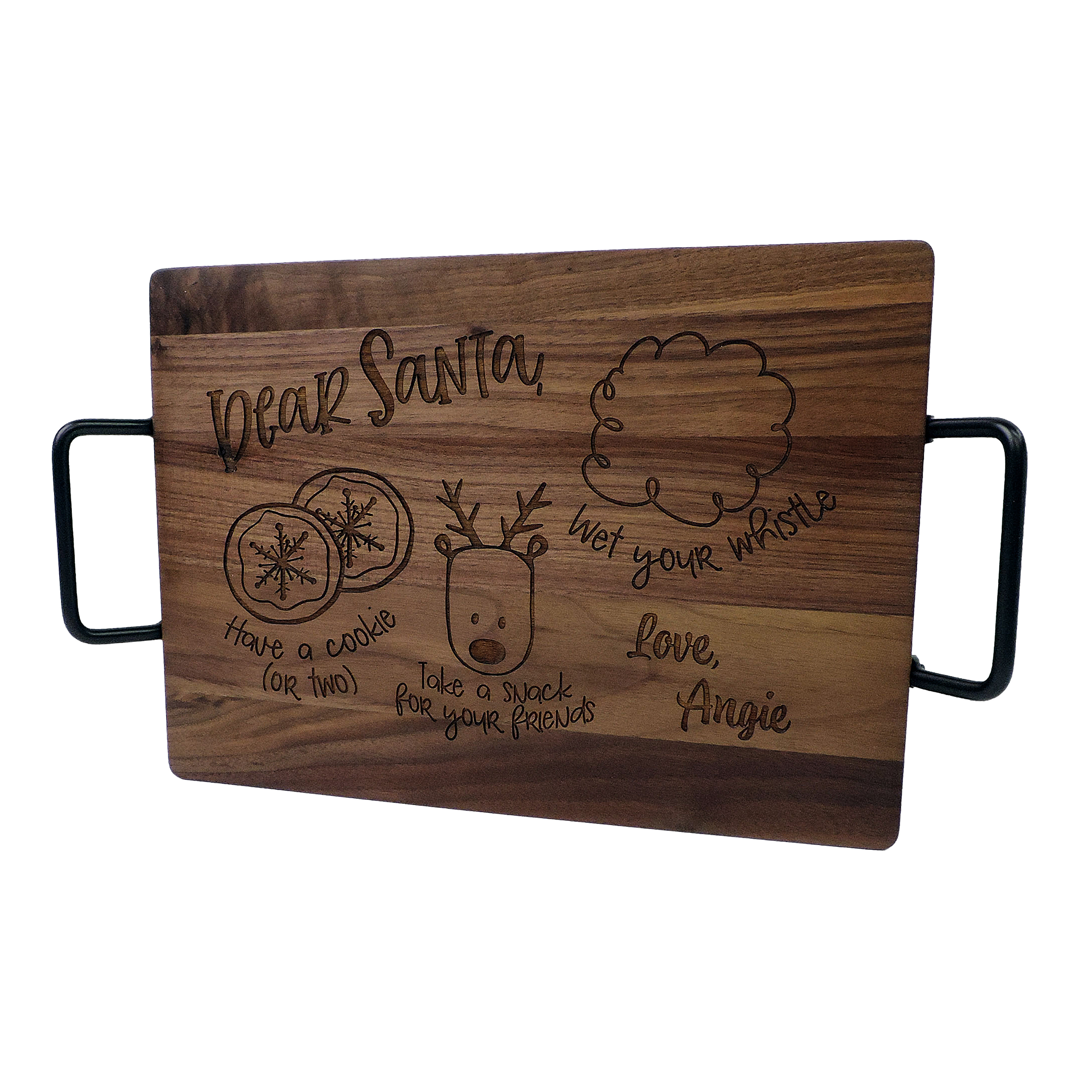 Custom engraved Santa serving tray, walnut