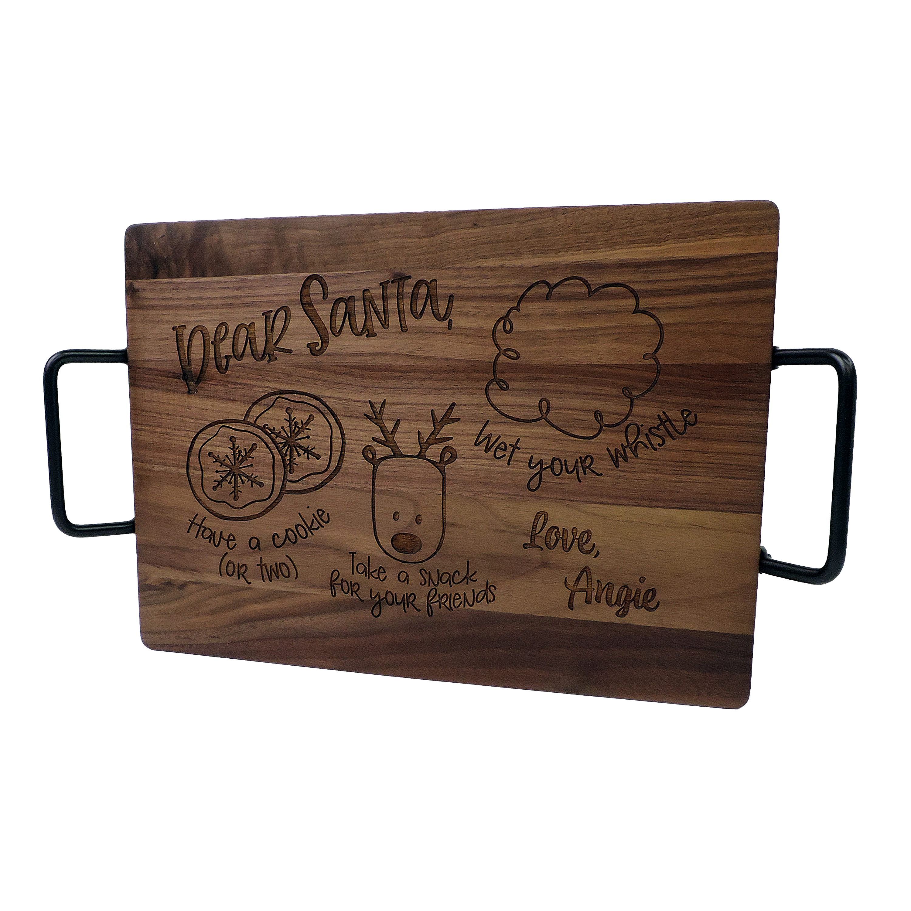 Custom engraved Santa serving tray, walnut