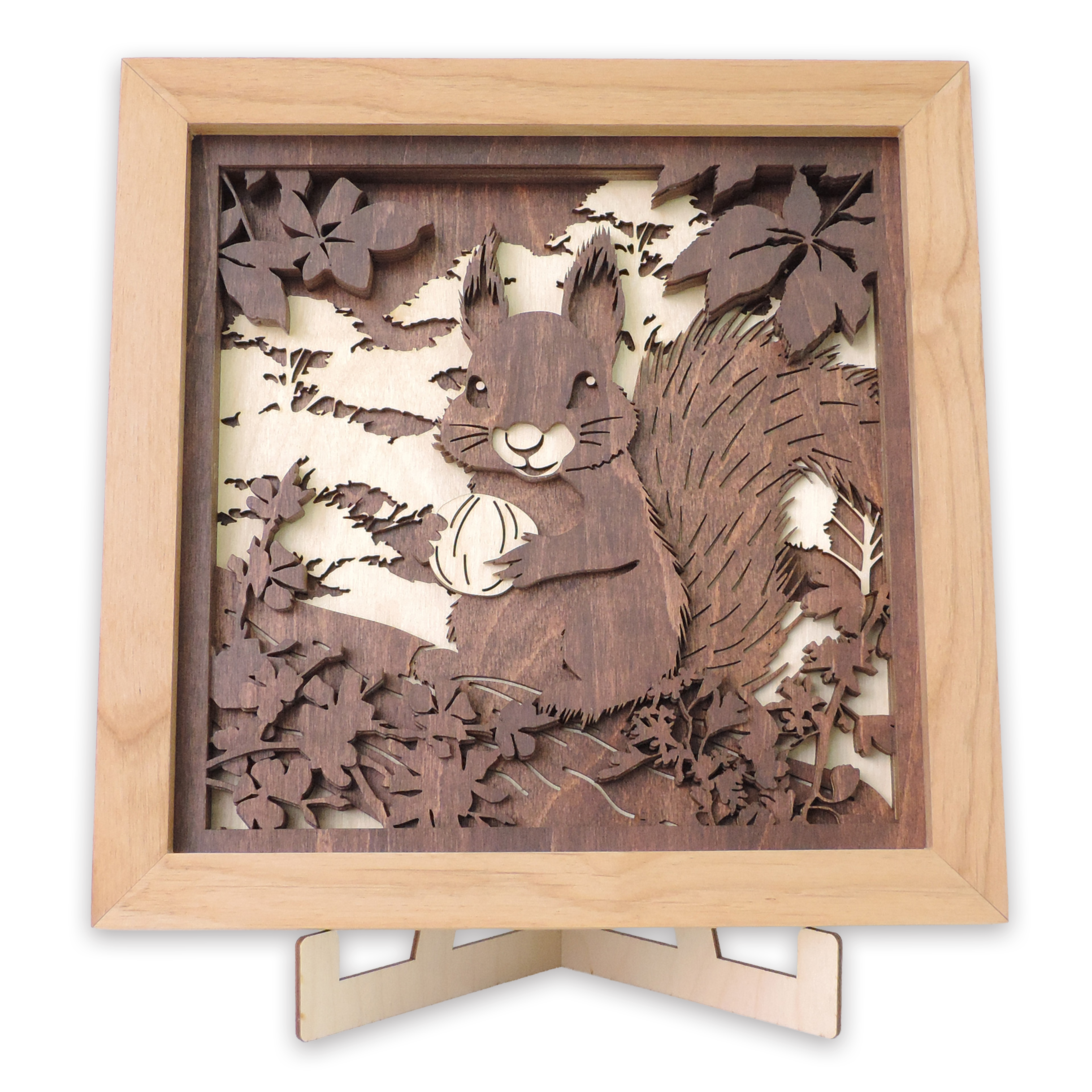 Multilayer 3D laser-cut squirrel wall art, Baltic Birch Plywood