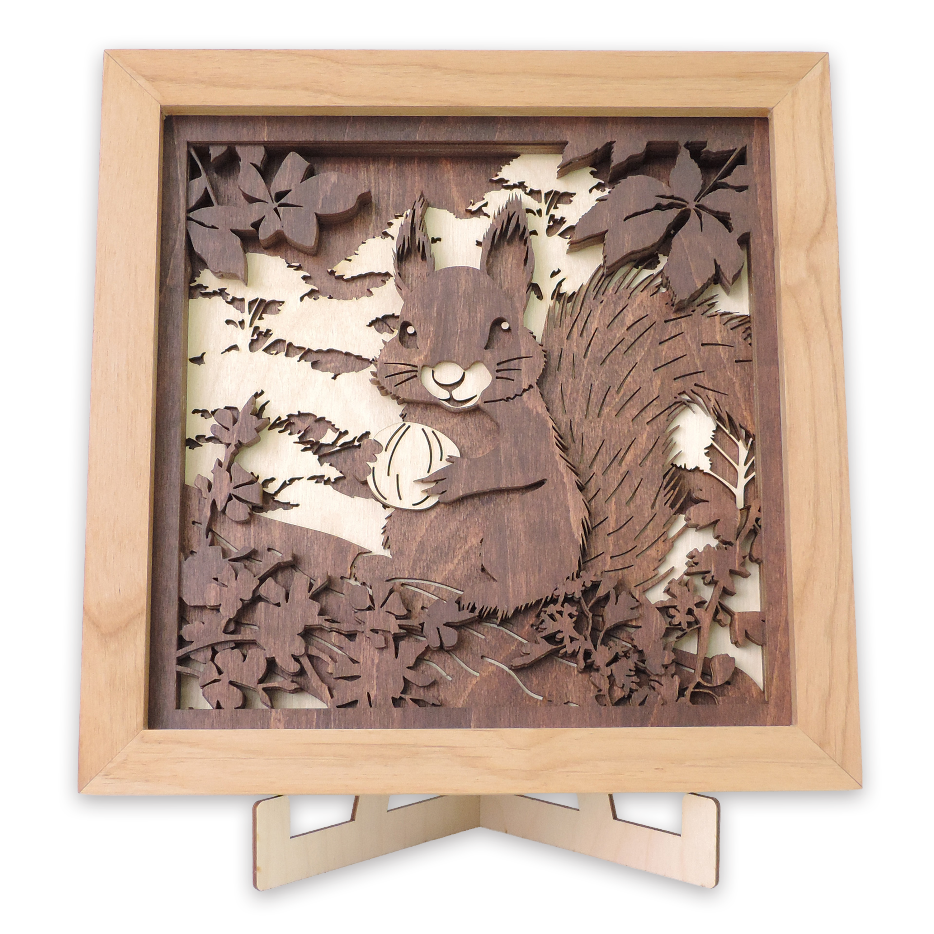 Multilayer 3D laser-cut squirrel wall art, Baltic Birch Plywood