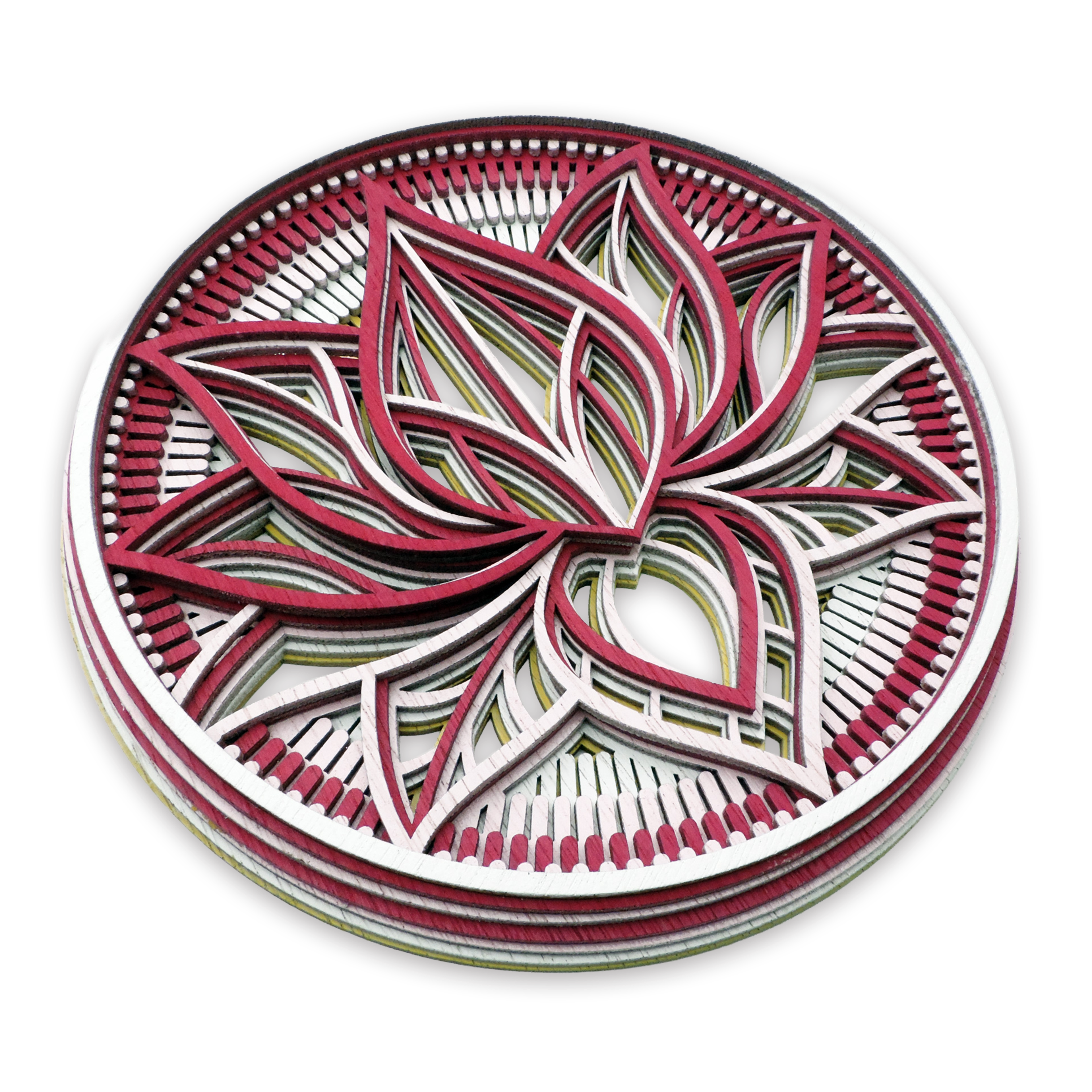Multilayer 3D laser-cut lotus mandala wall art, Baltic Birch Plywood
