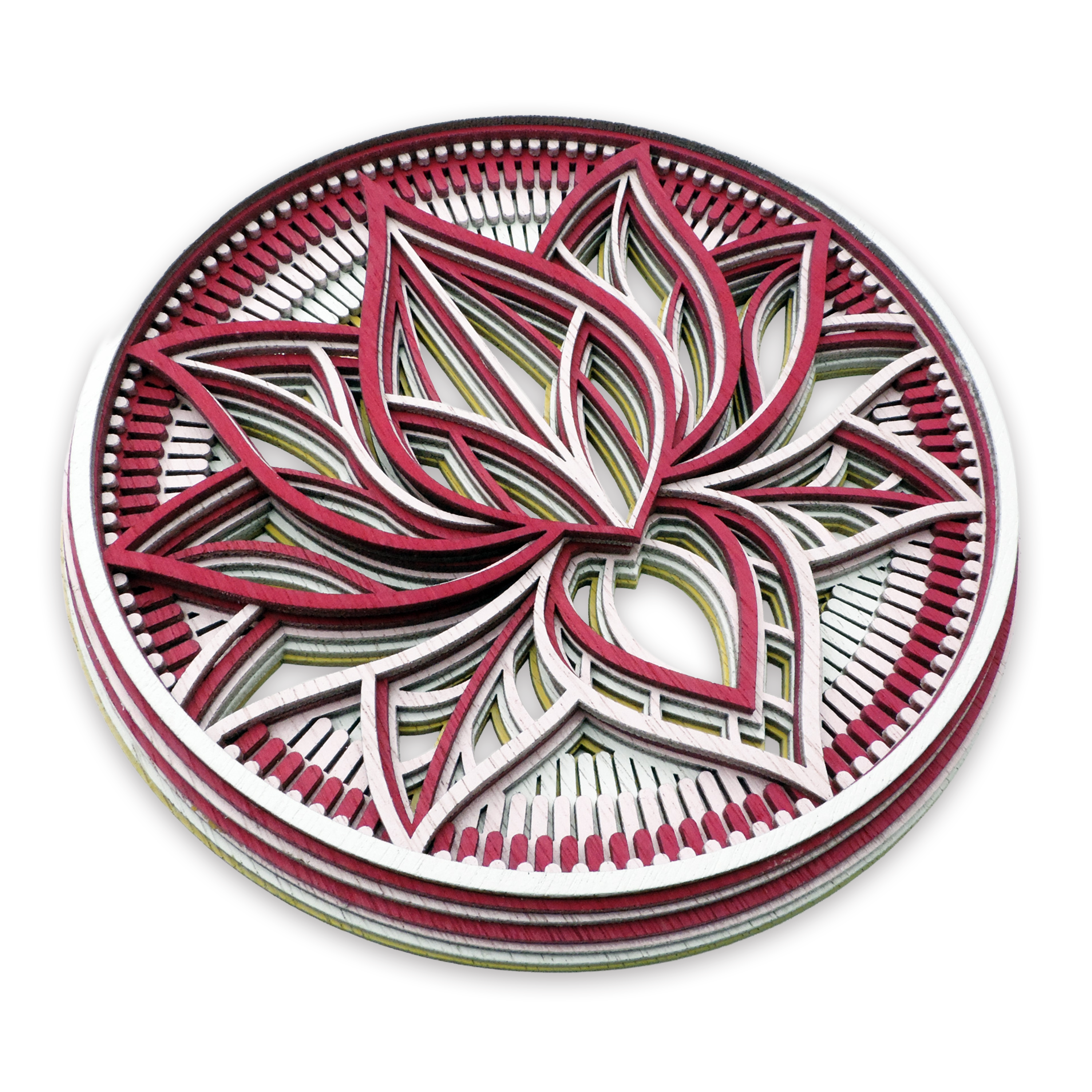 Multilayer 3D laser-cut lotus mandala wall art, Baltic Birch Plywood