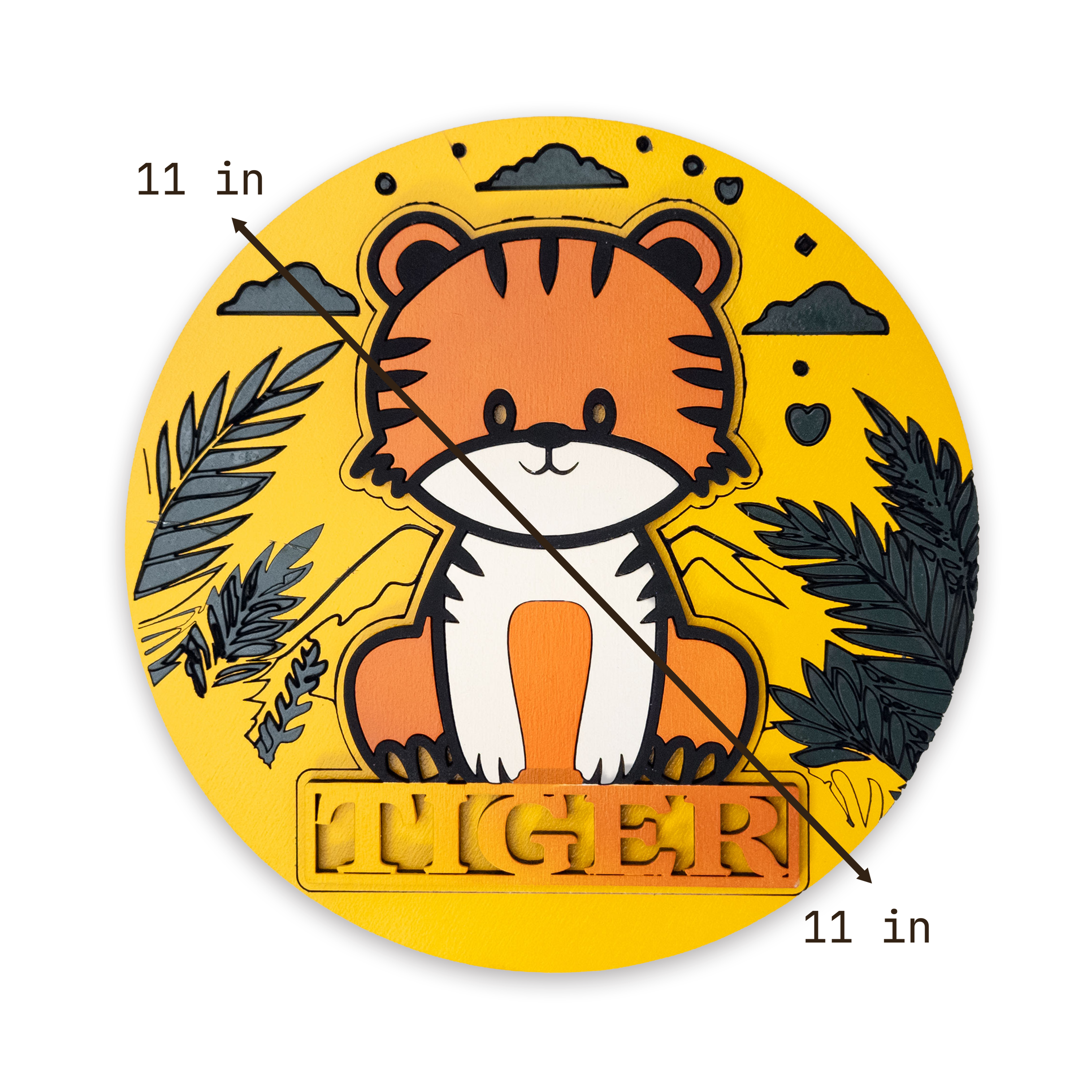 Multilayer 3D laser-cut tiger name sign wall art, Baltic Birch Plywood