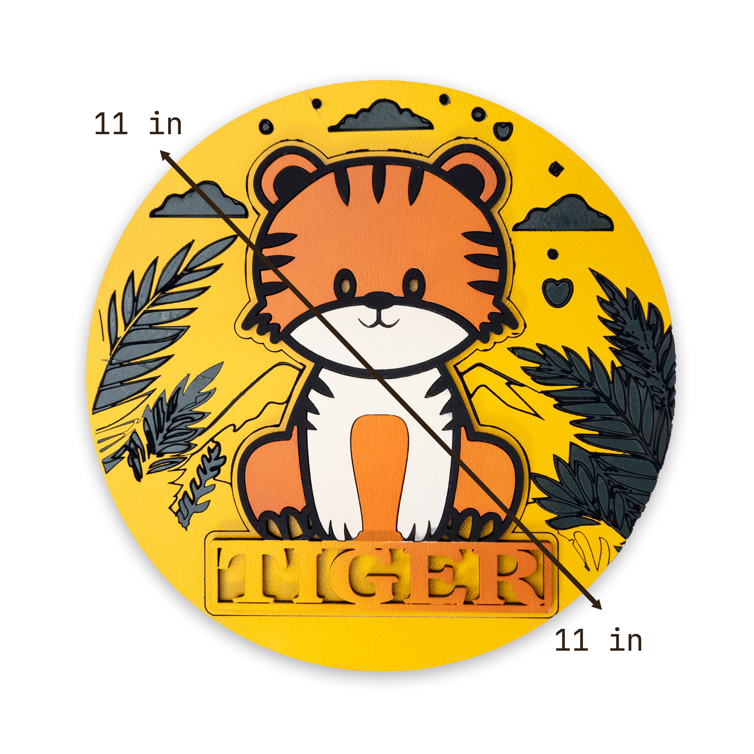 Multilayer 3D laser-cut tiger name sign wall art, Baltic Birch Plywood