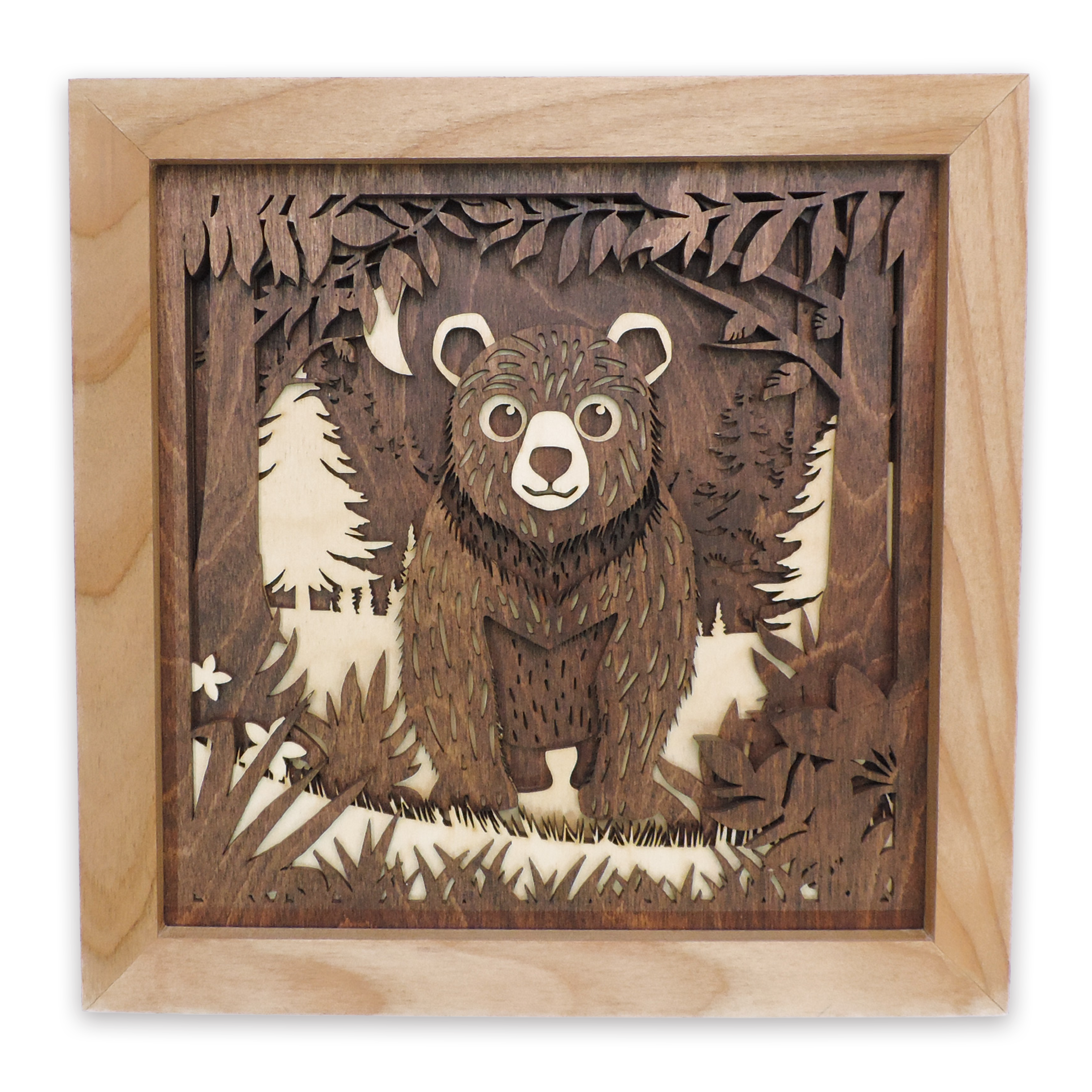 Multilayer 3D laser-cut baby bear wall art, Baltic Birch Plywood