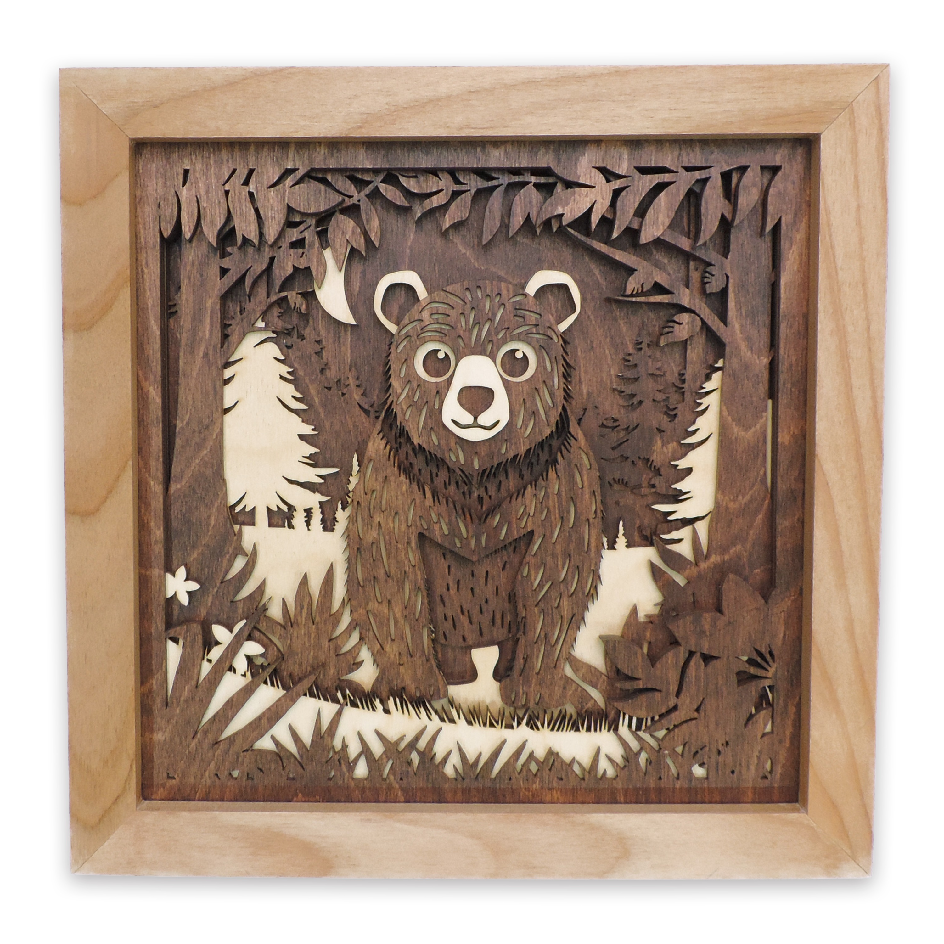 Multilayer 3D laser-cut baby bear wall art, Baltic Birch Plywood