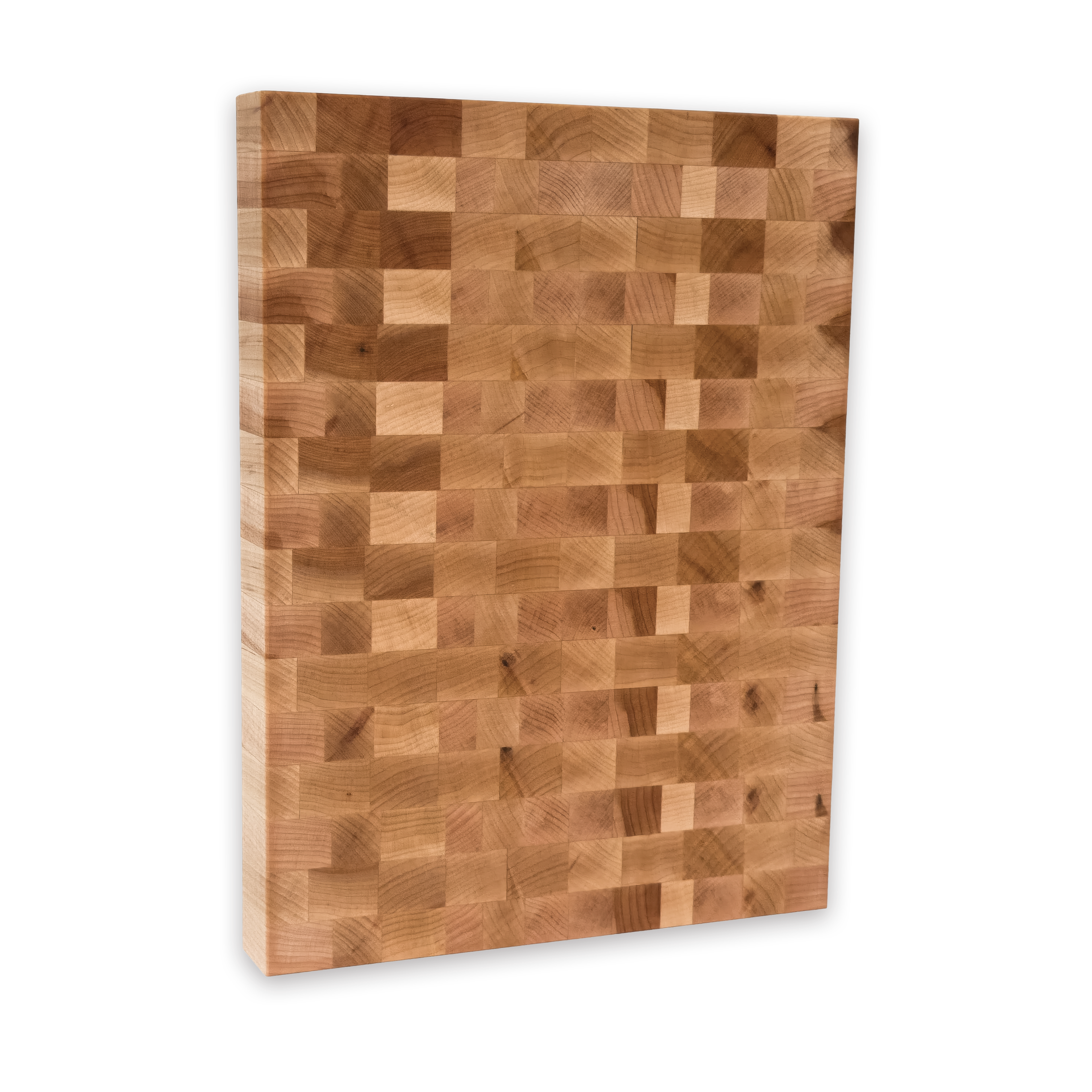 Maple end grain butcher block cutting board with juice groove — 12 × 9 in
