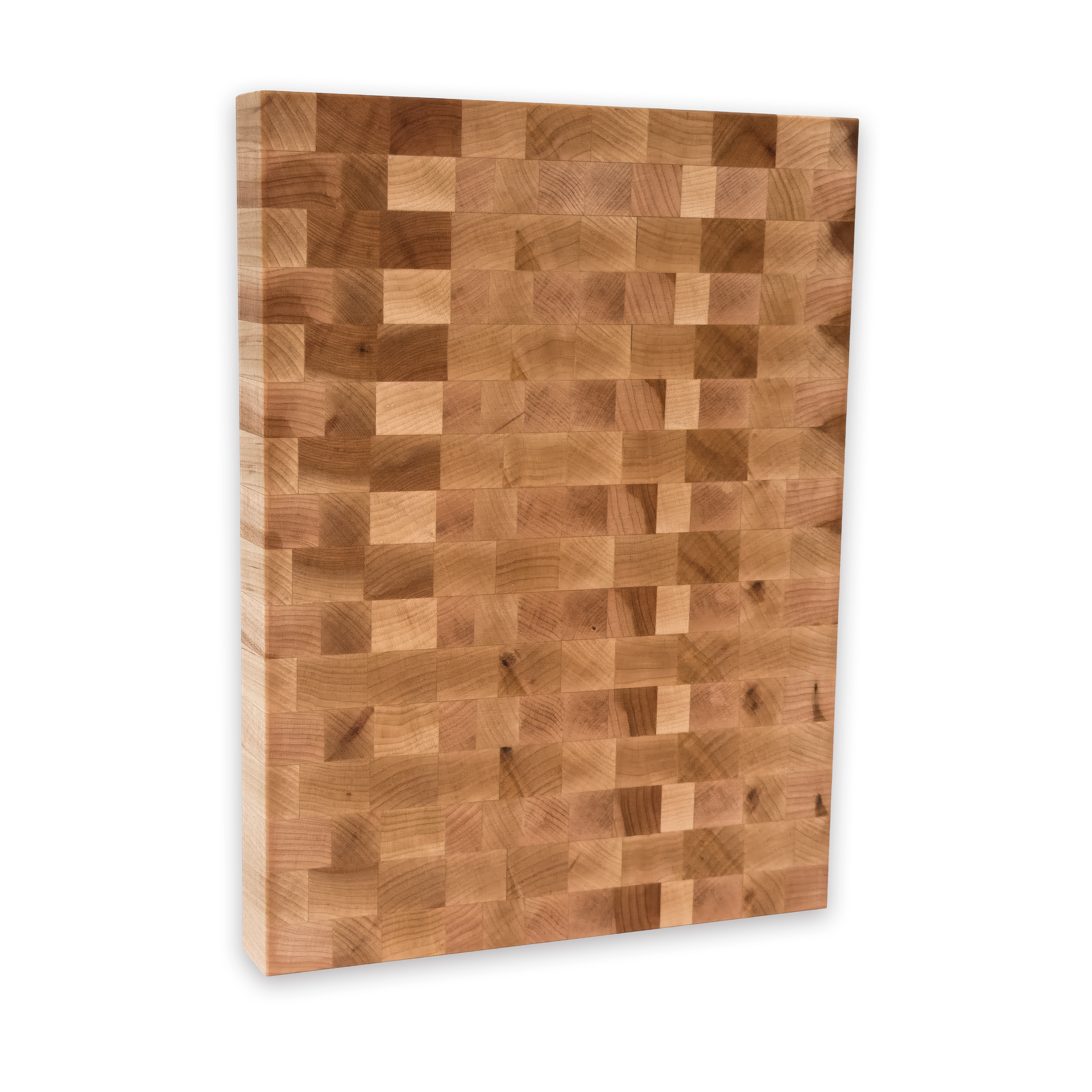 Maple end grain butcher block cutting board with juice groove — 12 × 9 in