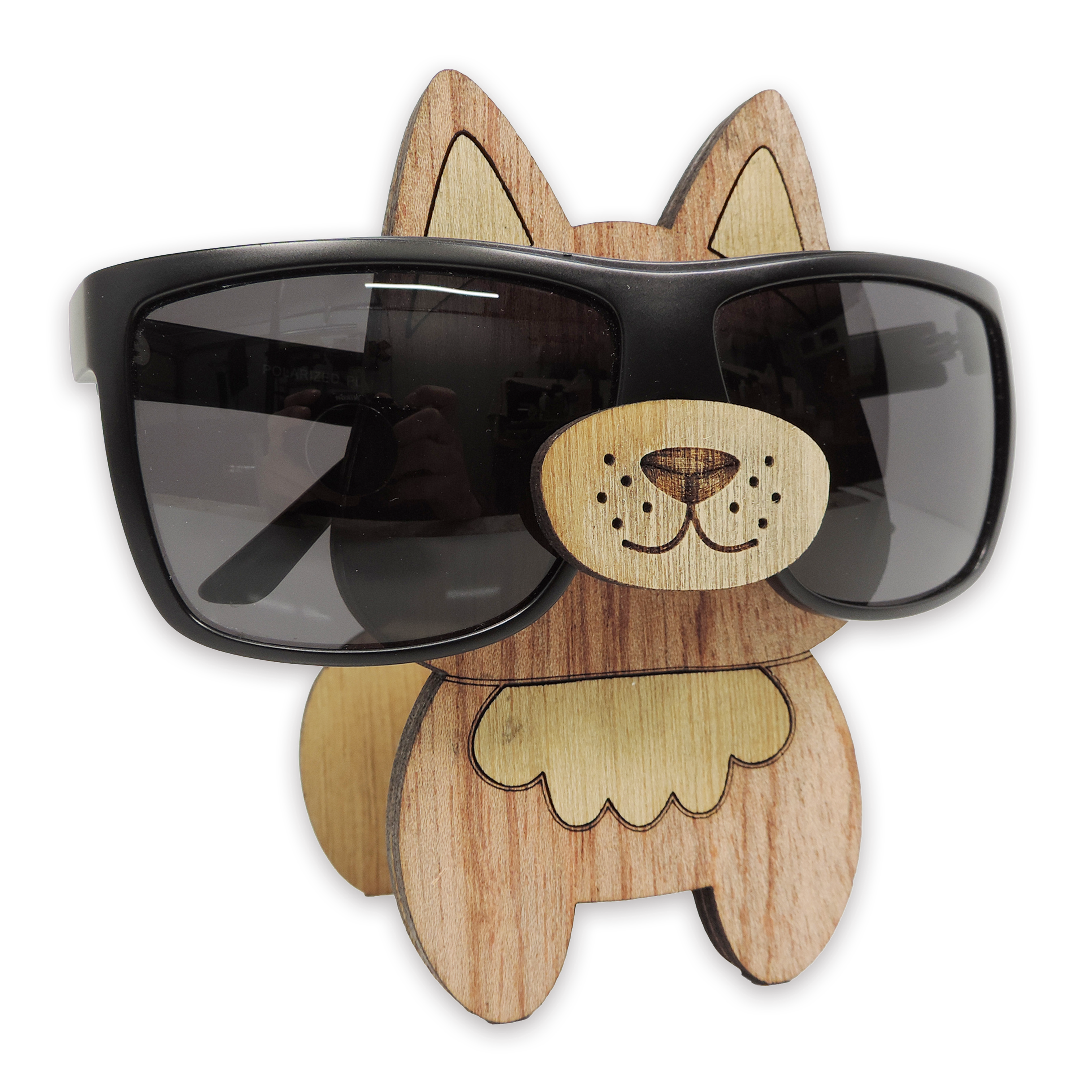 Laser-cut fox glasses holder, 5 mm plywood — cherry, blank (3.5 × 5 in)
