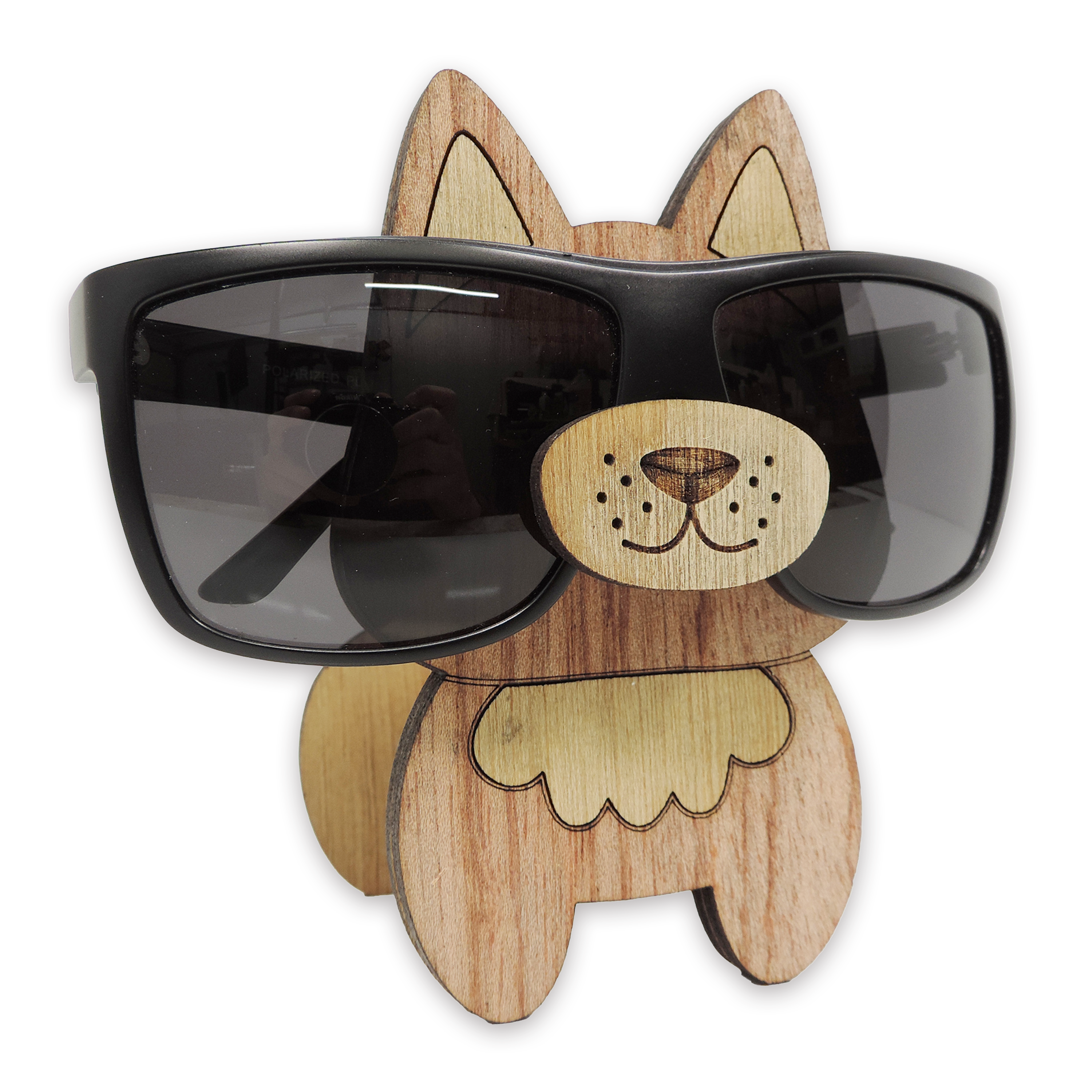 Laser-cut fox glasses holder, 5 mm plywood — cherry, blank (3.5 × 5 in)