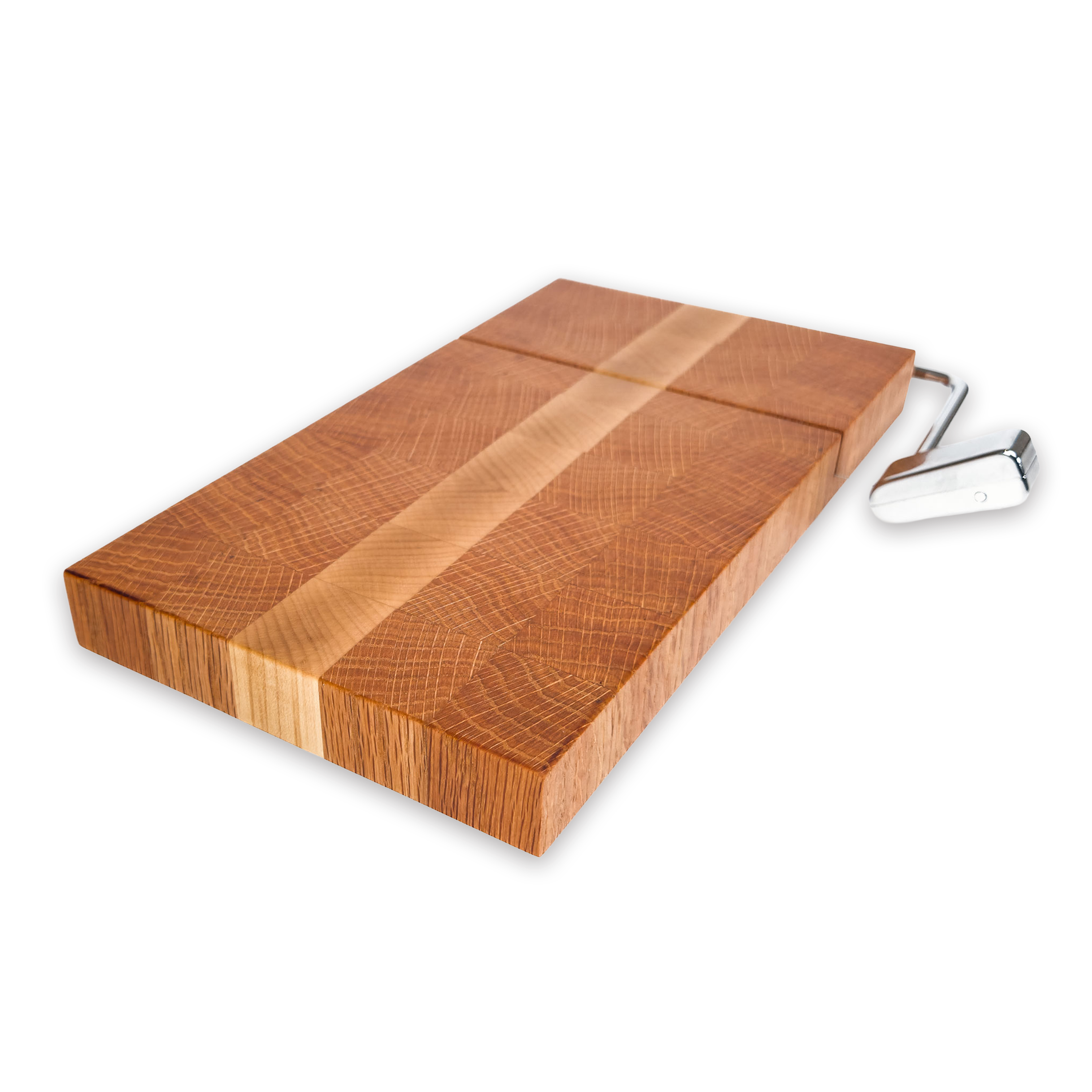 End grain oak & maple cheese slicer board with wire cutter, oiled hardwood