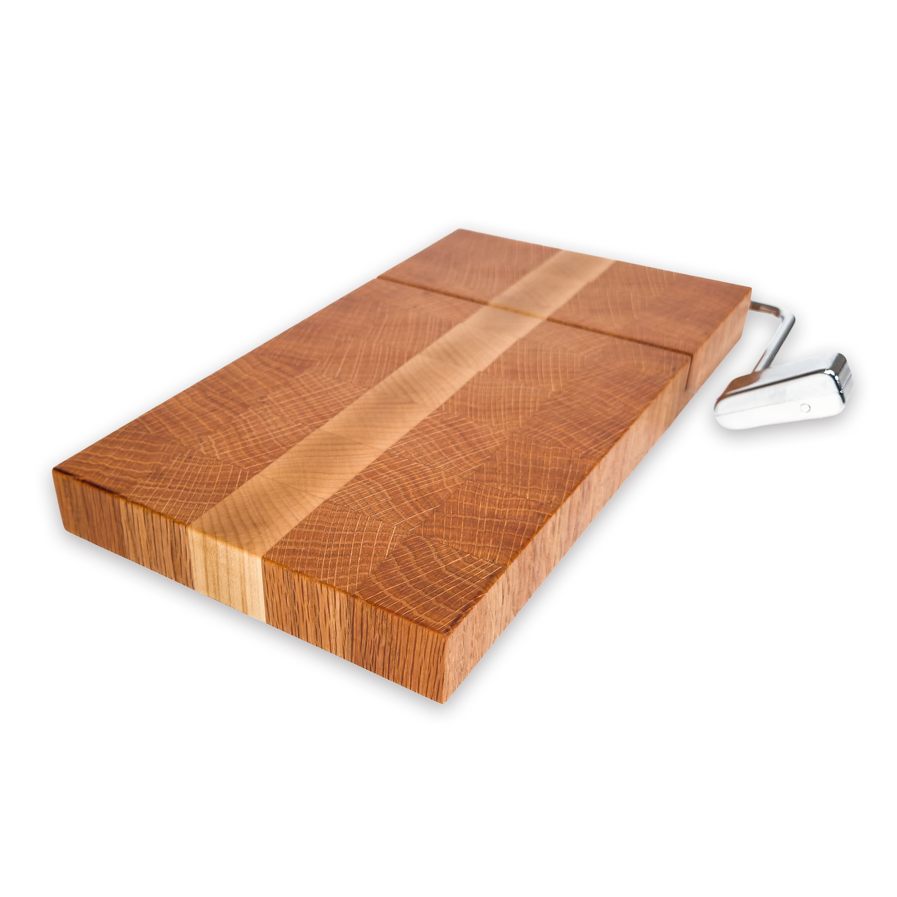 End grain oak & maple cheese slicer board with wire cutter, oiled hardwood