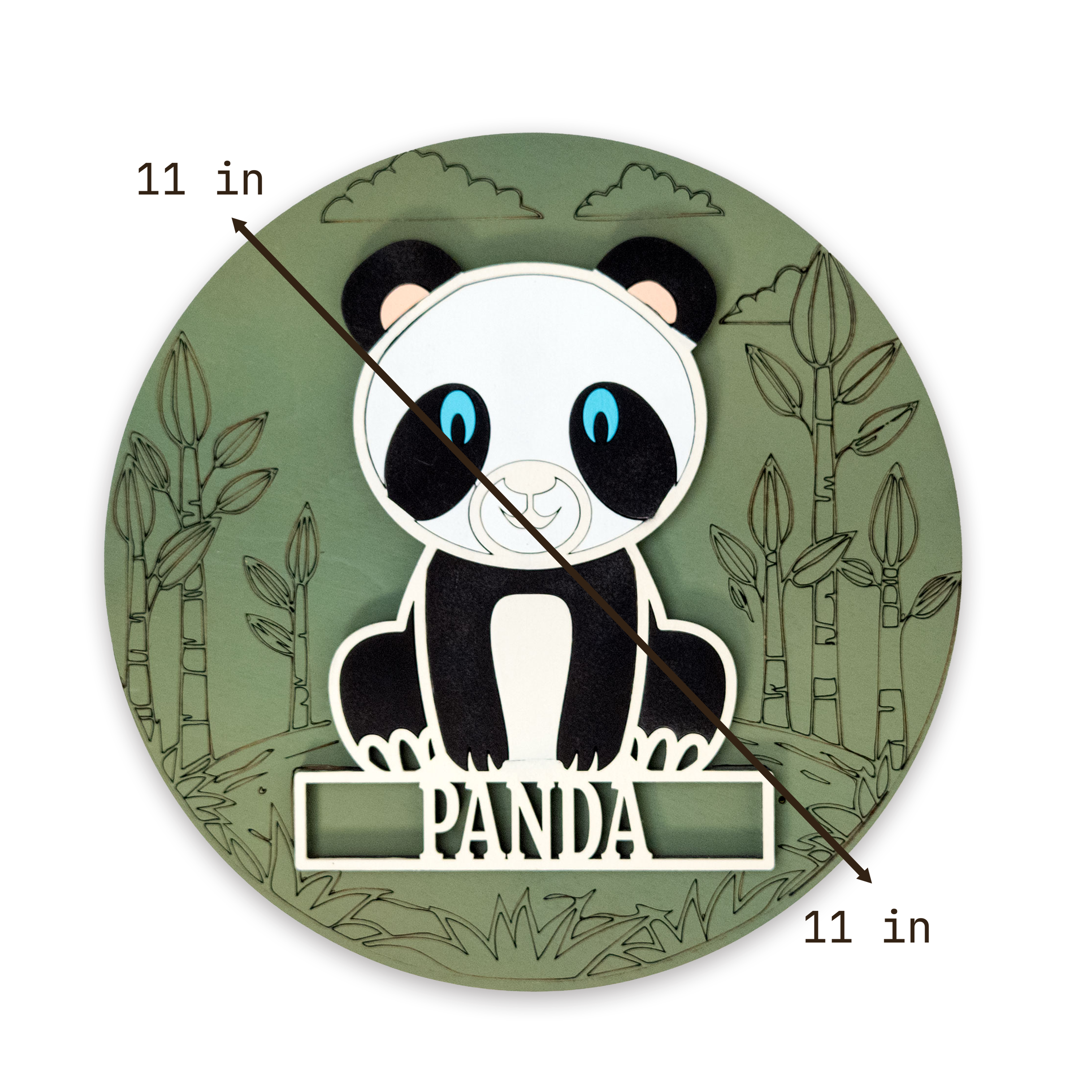 Multilayer 3D laser-cut panda name sign wall art, Baltic Birch Plywood