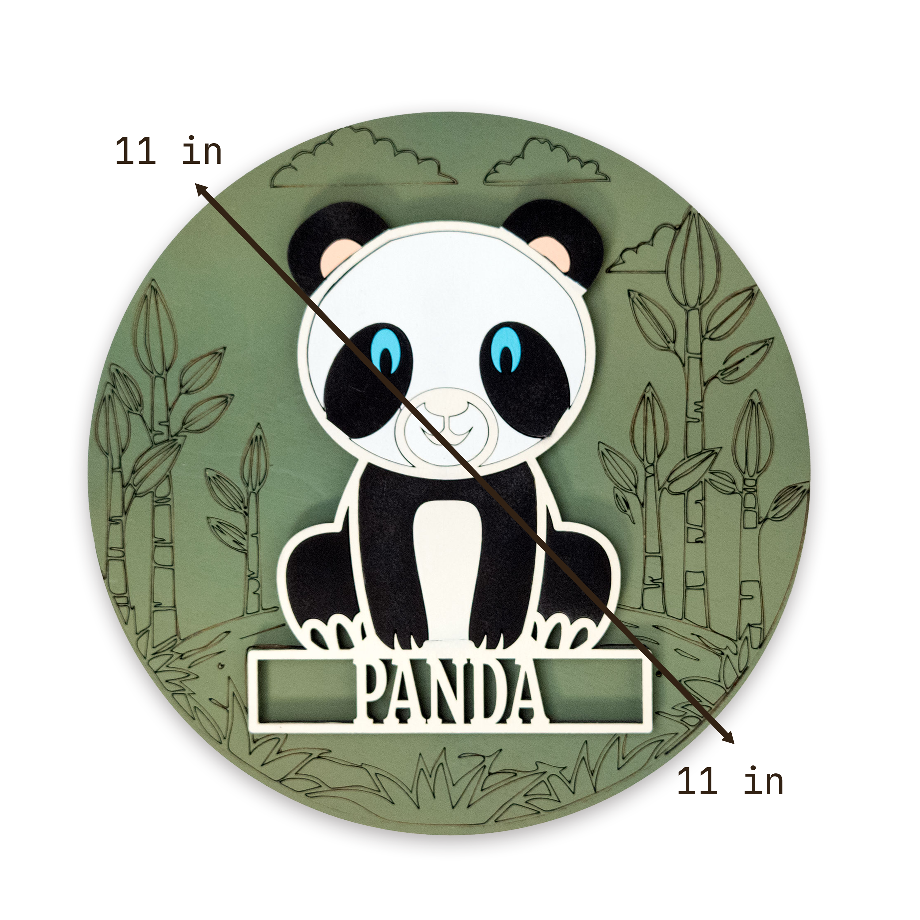 Multilayer 3D laser-cut panda name sign wall art, Baltic Birch Plywood