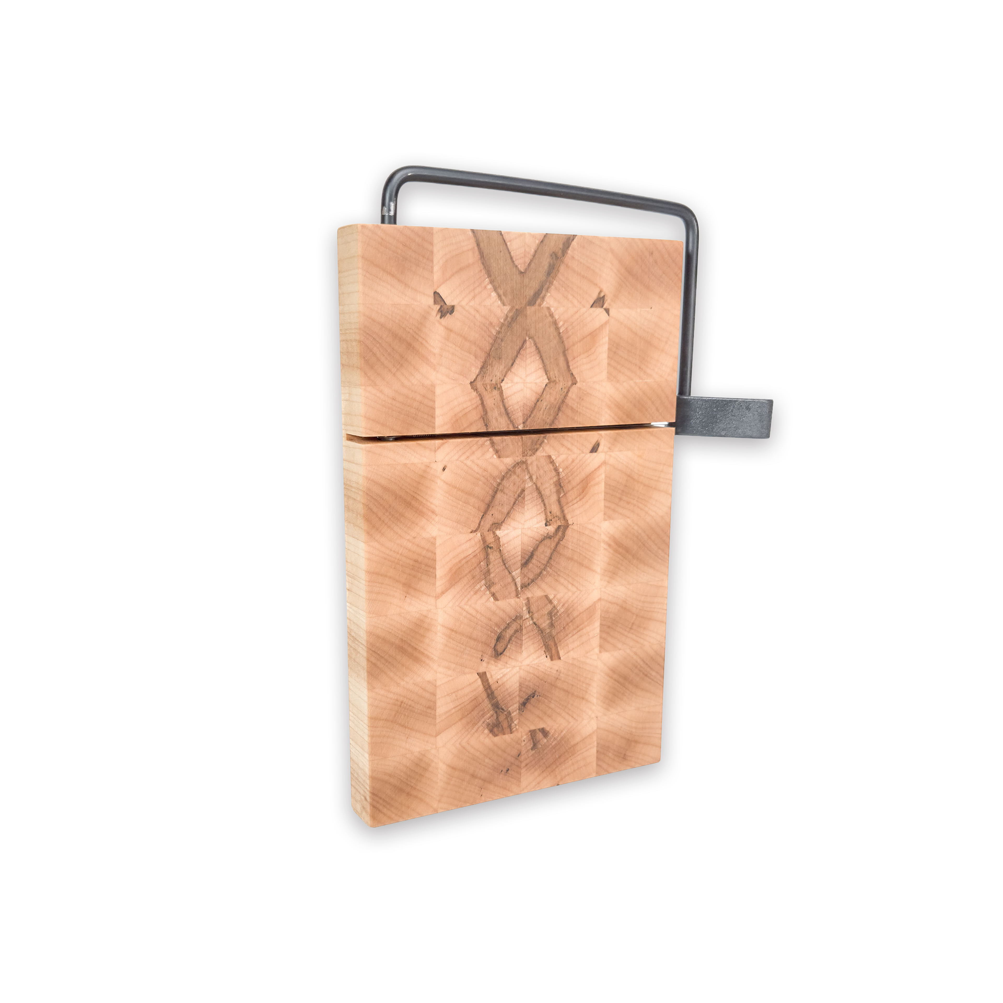 End grain spalted maple cheese slicer board with wire cutter, oiled hardwood