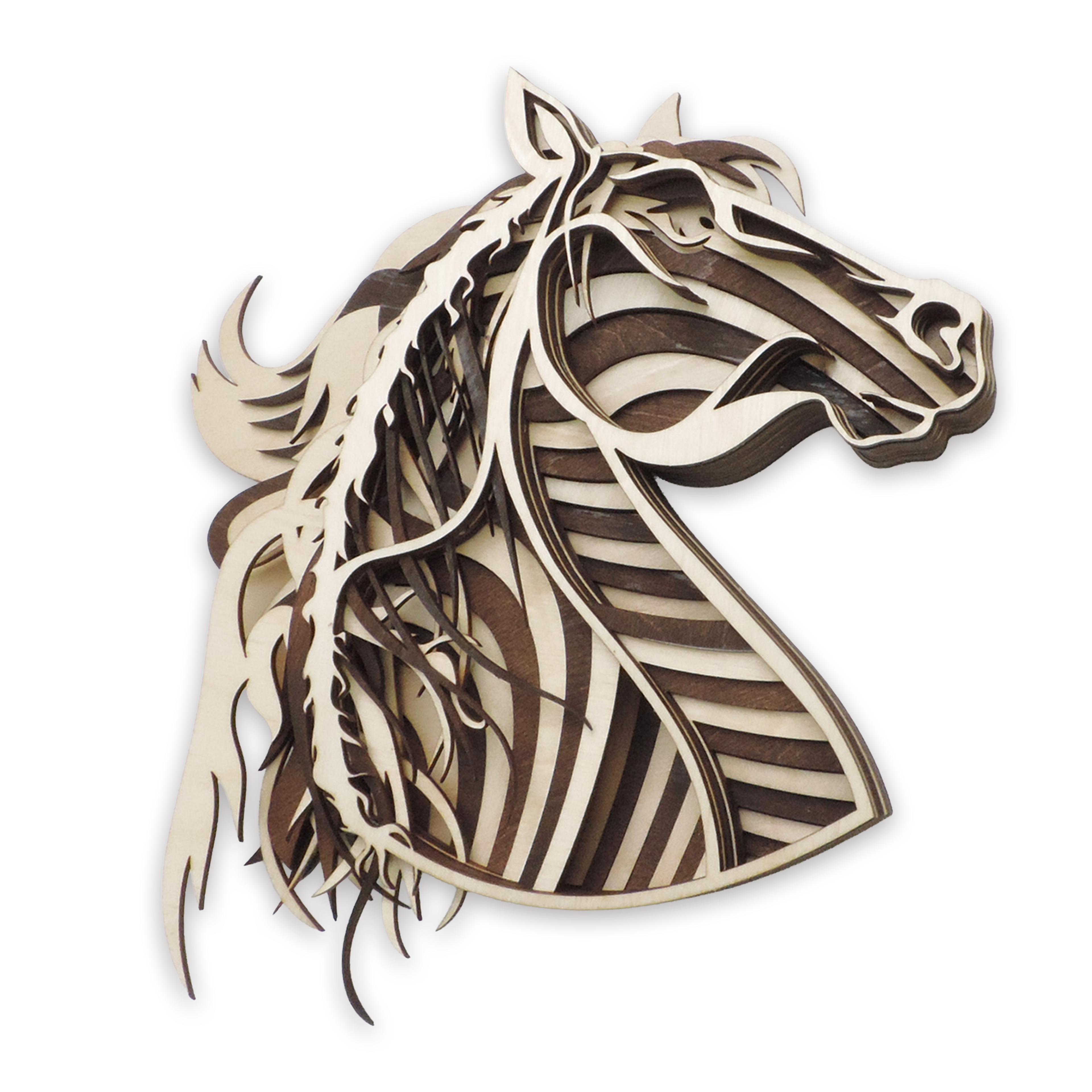Multilayer 3D laser-cut mustang horse wall art, Baltic Birch Plywood