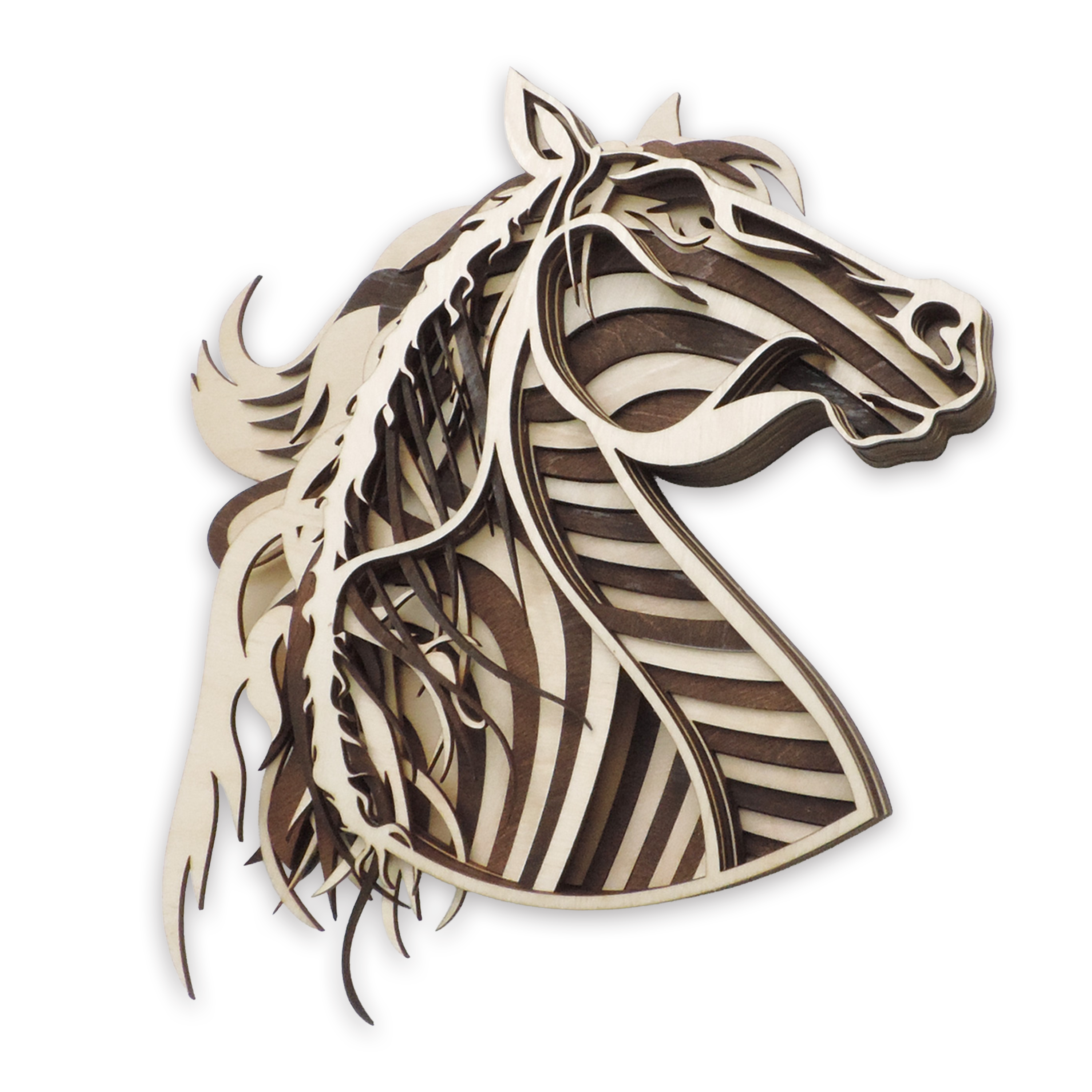 Multilayer 3D laser-cut mustang horse wall art, Baltic Birch Plywood