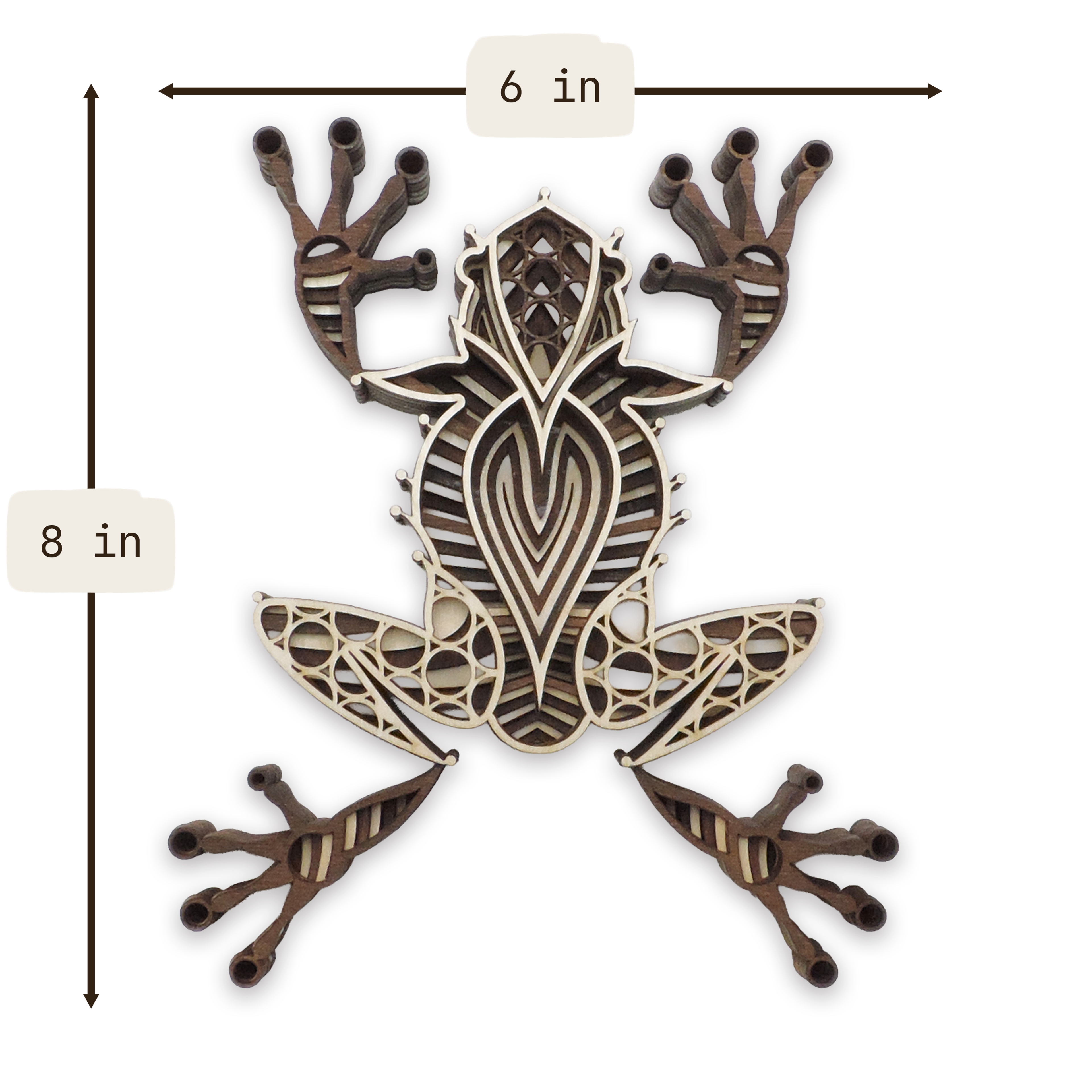 Multilayer 3D laser-cut leaping frog wall art, Baltic Birch Plywood — small (8 × 6 in)