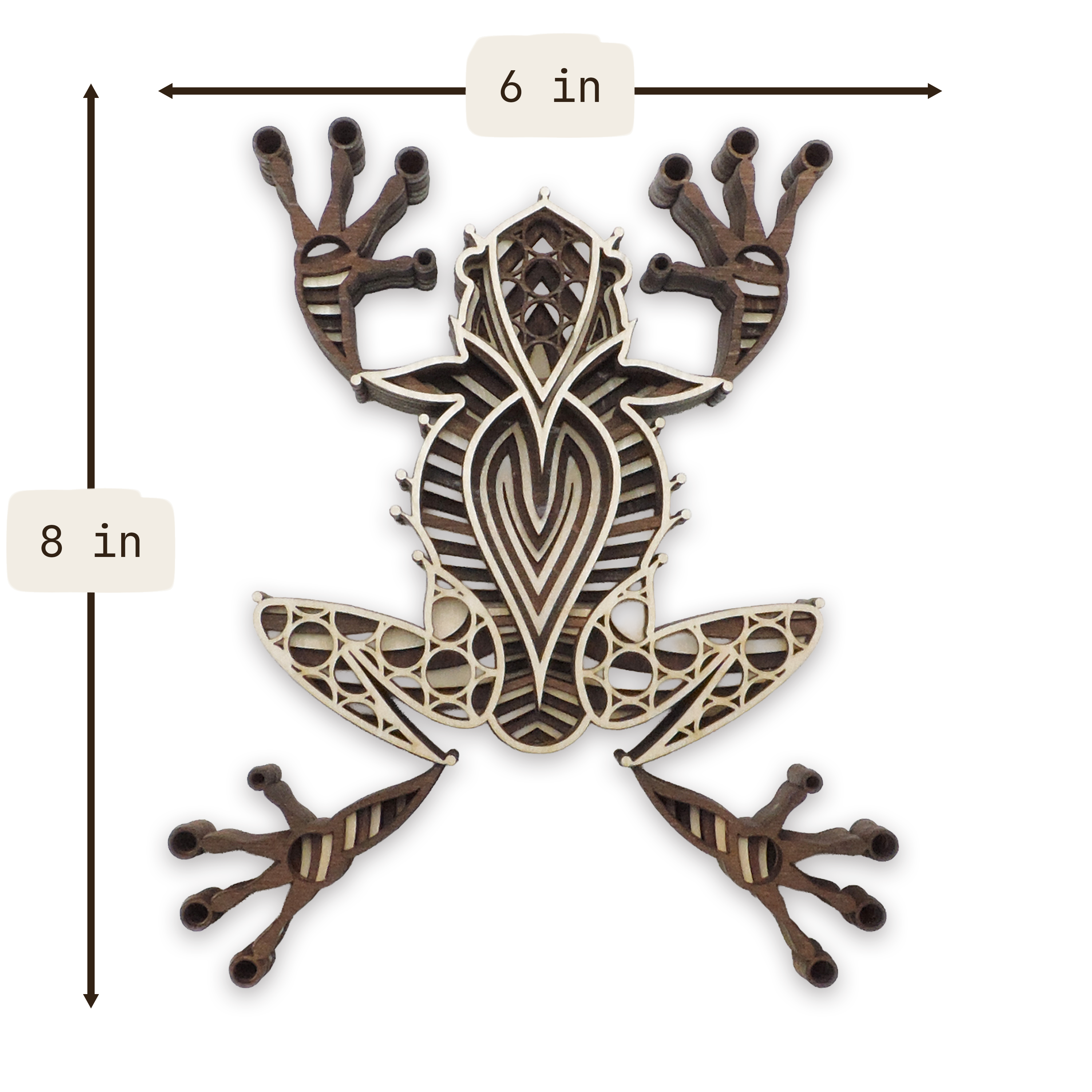 Multilayer 3D laser-cut leaping frog wall art, Baltic Birch Plywood — small (8 × 6 in)