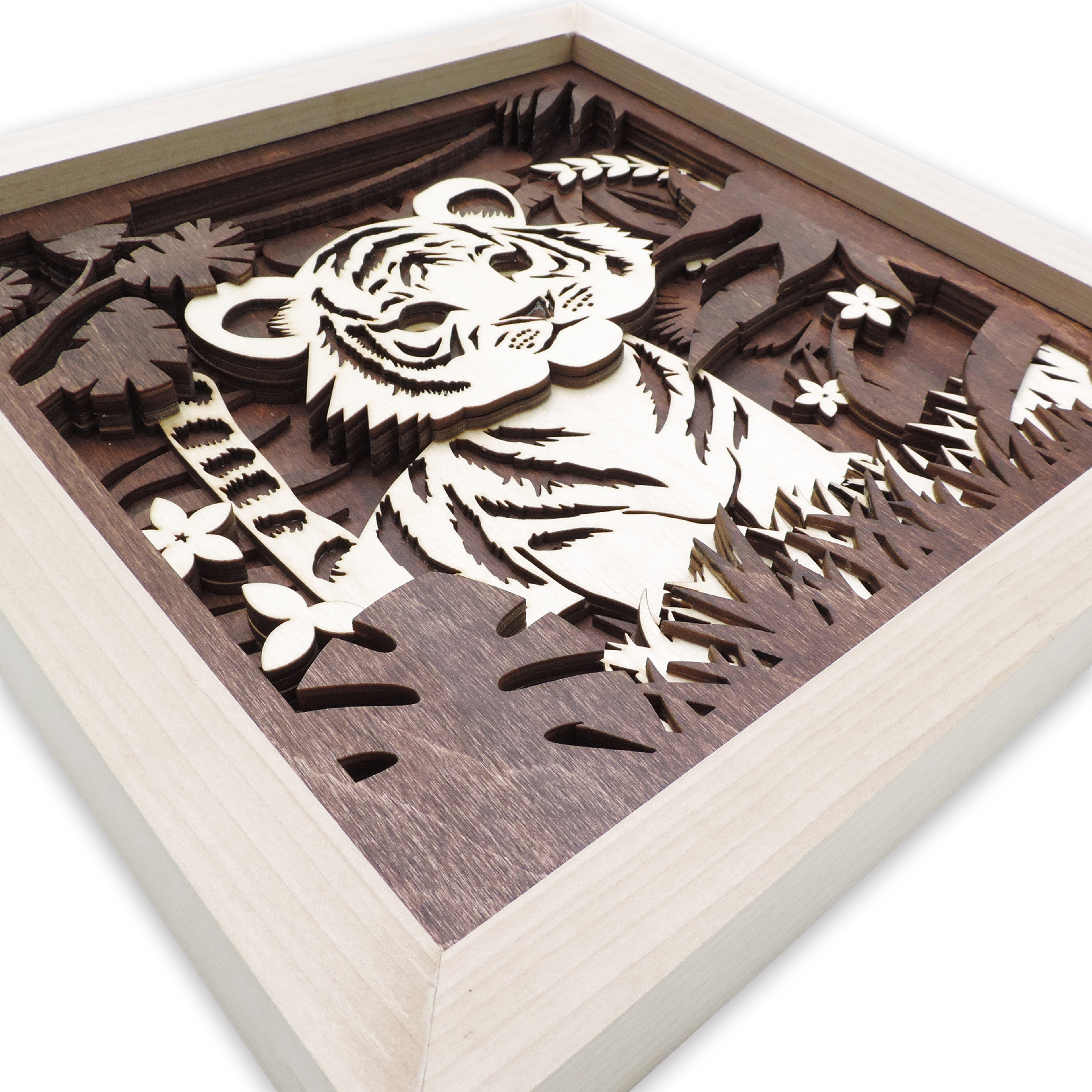 Multilayer 3D laser-cut baby tiger wall art, Baltic Birch Plywood