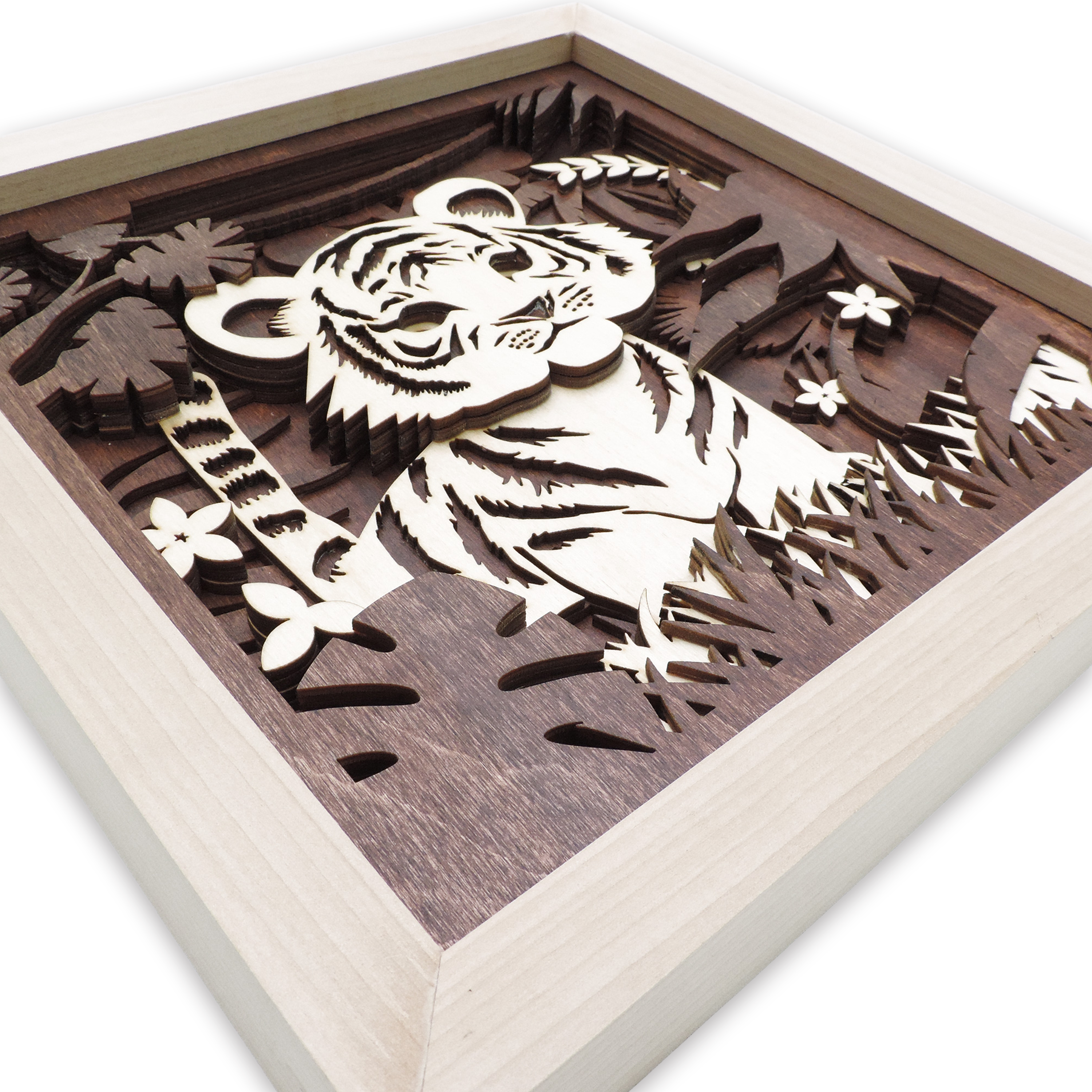 Multilayer 3D laser-cut baby tiger wall art, Baltic Birch Plywood