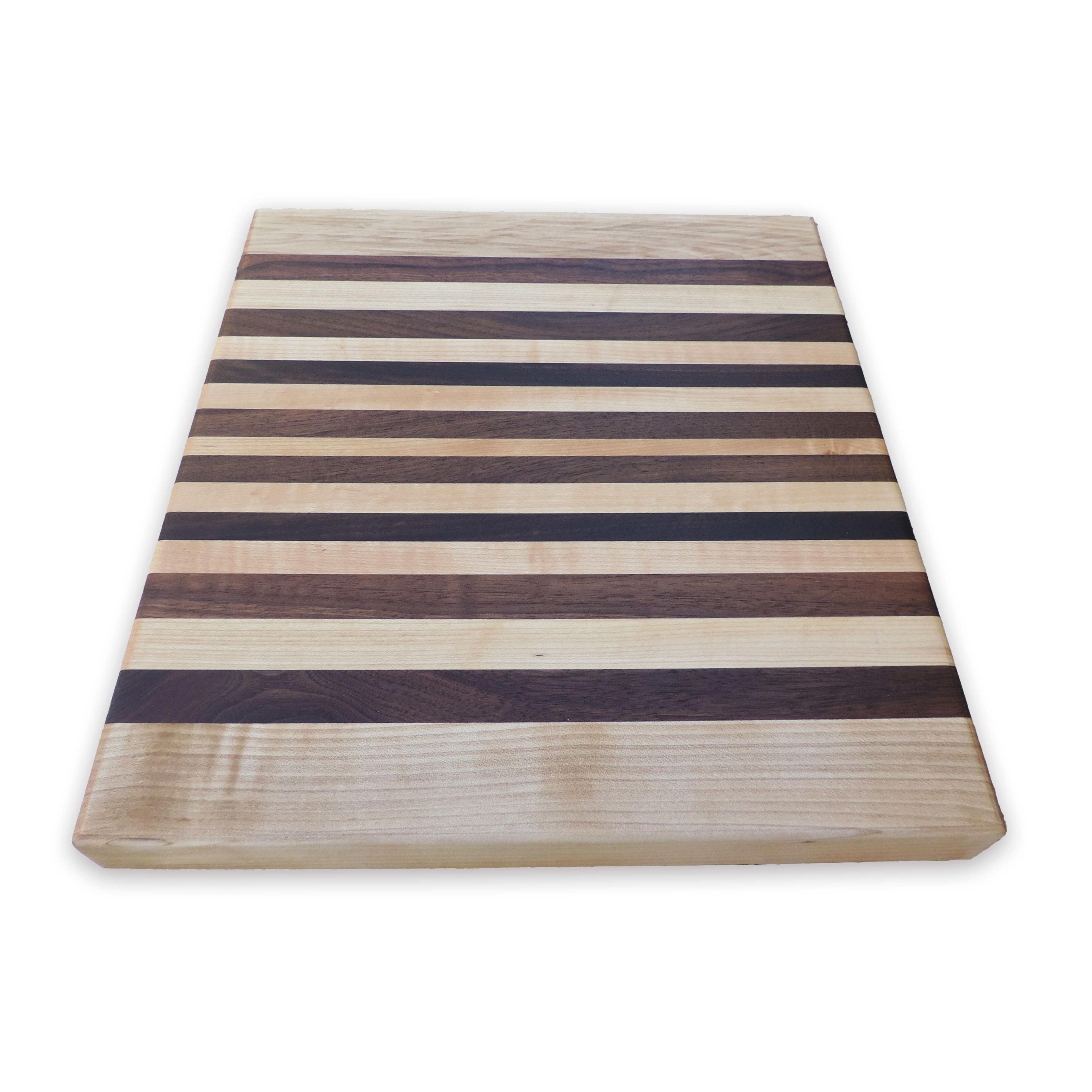 Edge grain walnut & curly maple cutting board, oiled hardwood