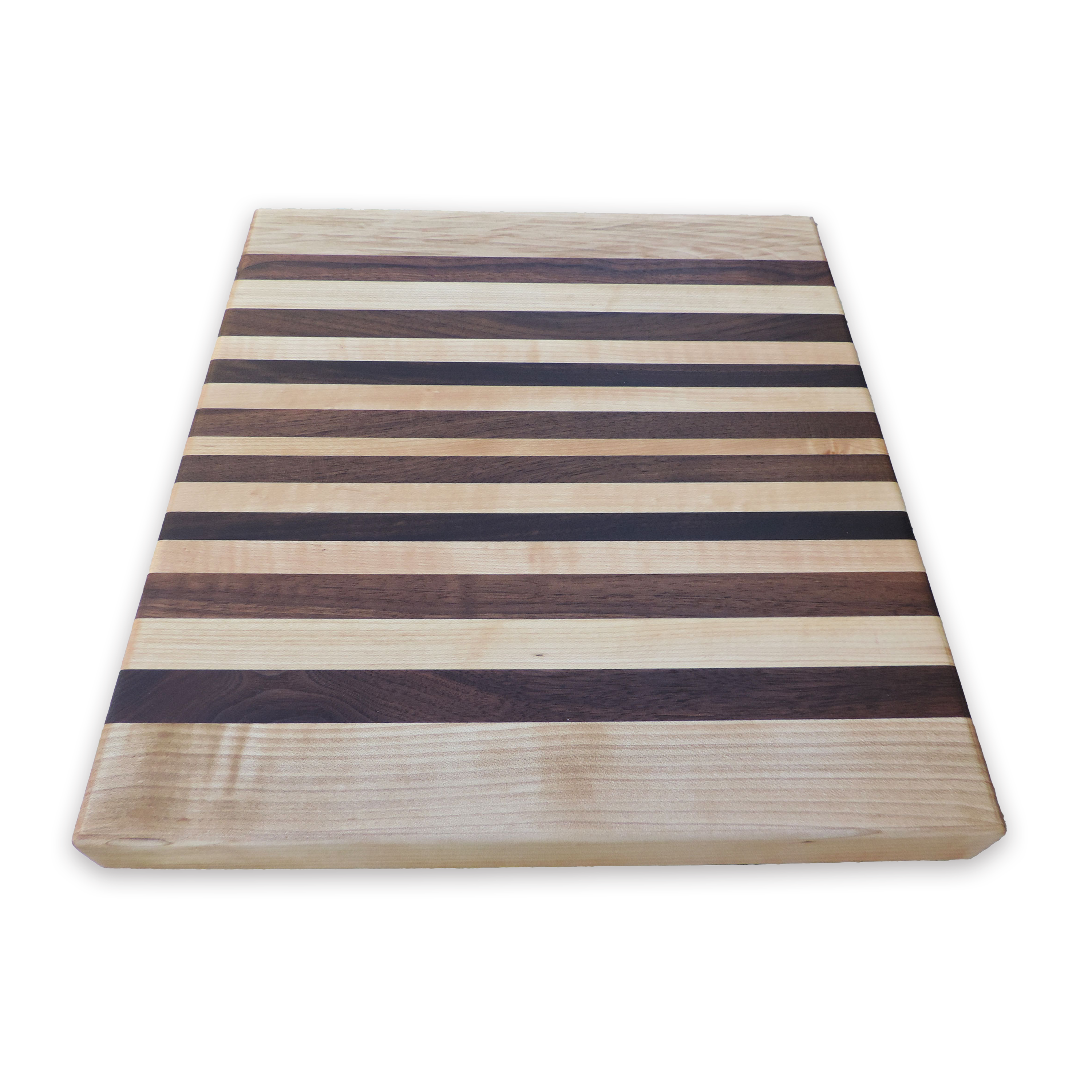 Edge grain walnut & curly maple cutting board, oiled hardwood