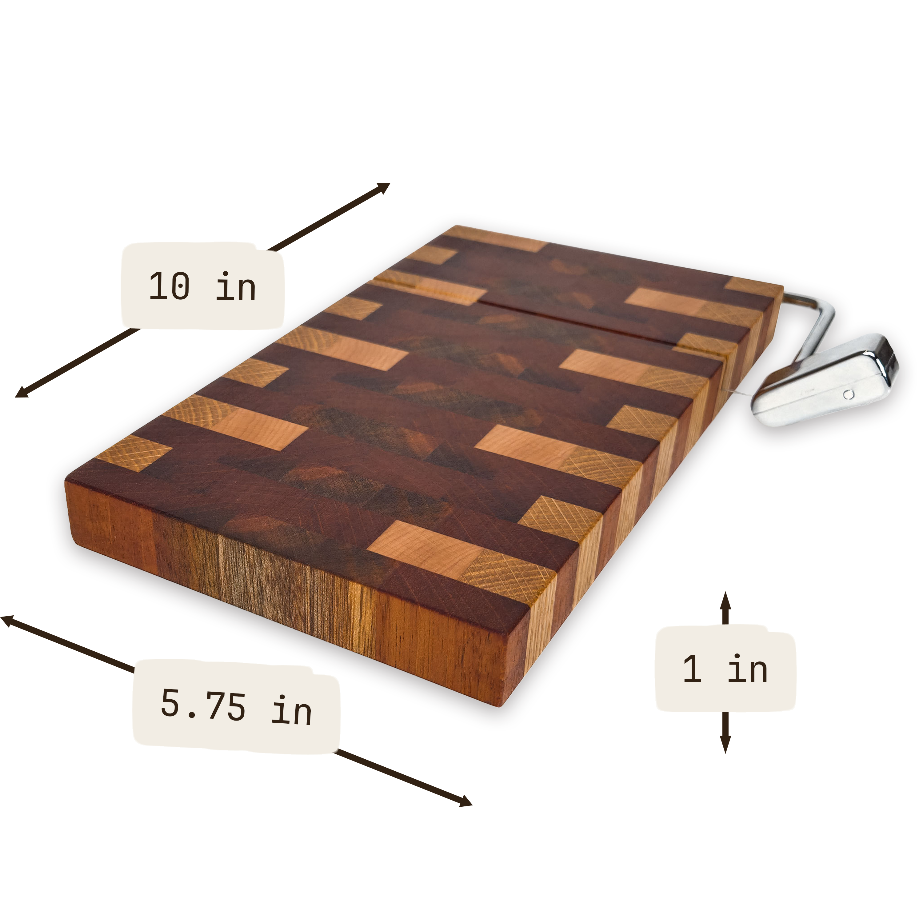 End grain oak, walnut & cherry mosaic cheese slicer board with wire cutter, oiled hardwood