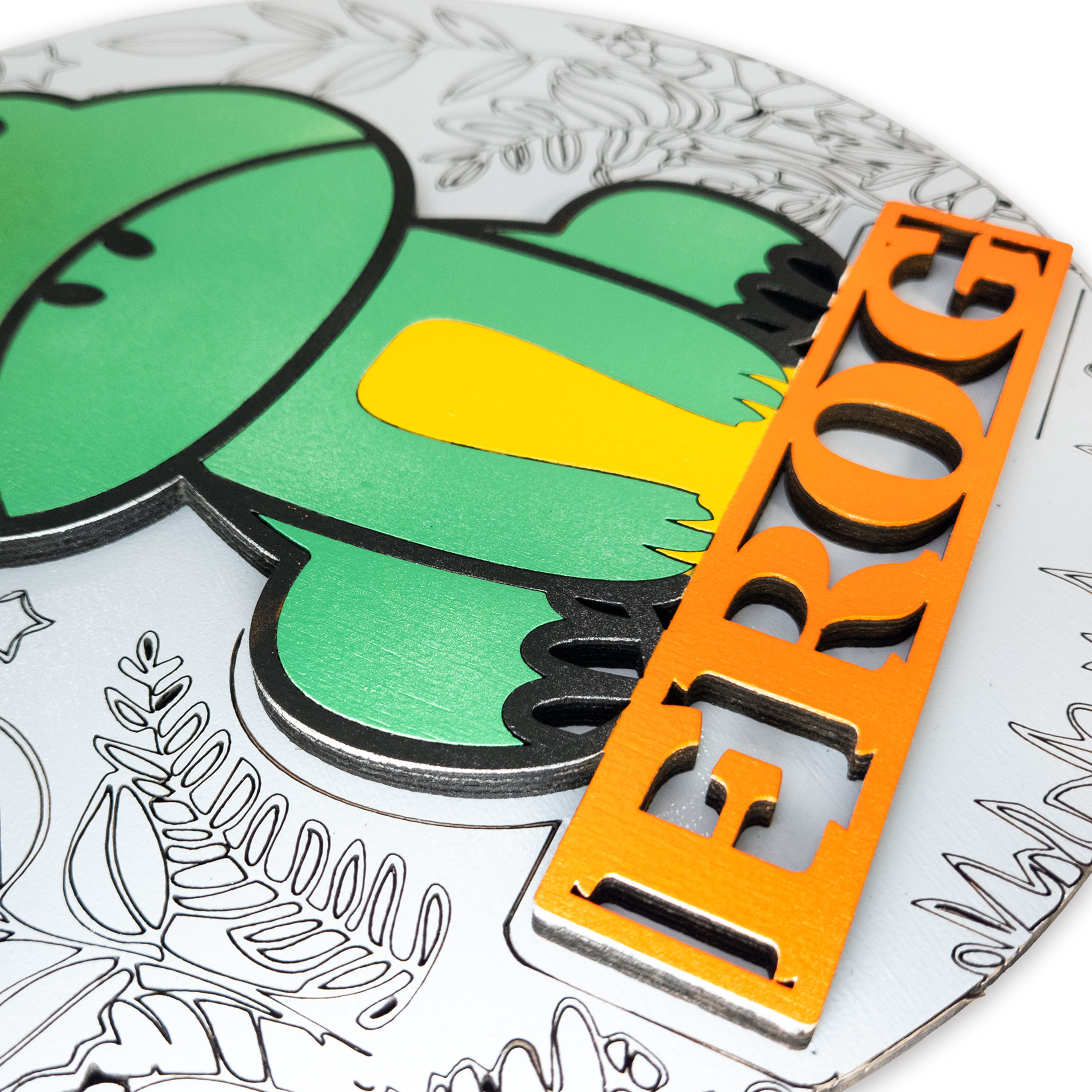 Multilayer 3D laser-cut frog name sign wall art, Baltic Birch Plywood