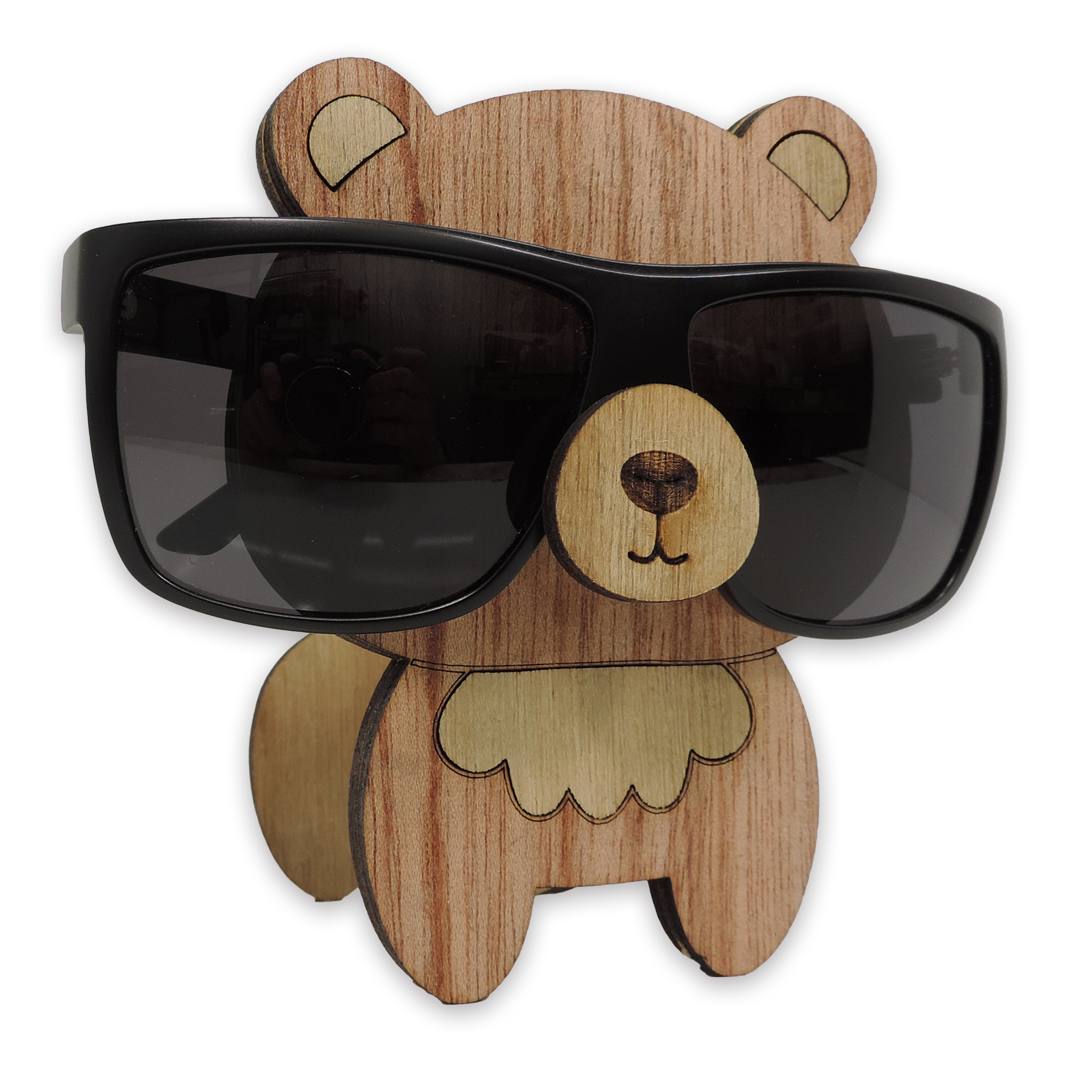 Laser-cut bear glasses holder, 5 mm plywood — cherry, blank (3.5 × 5 in)