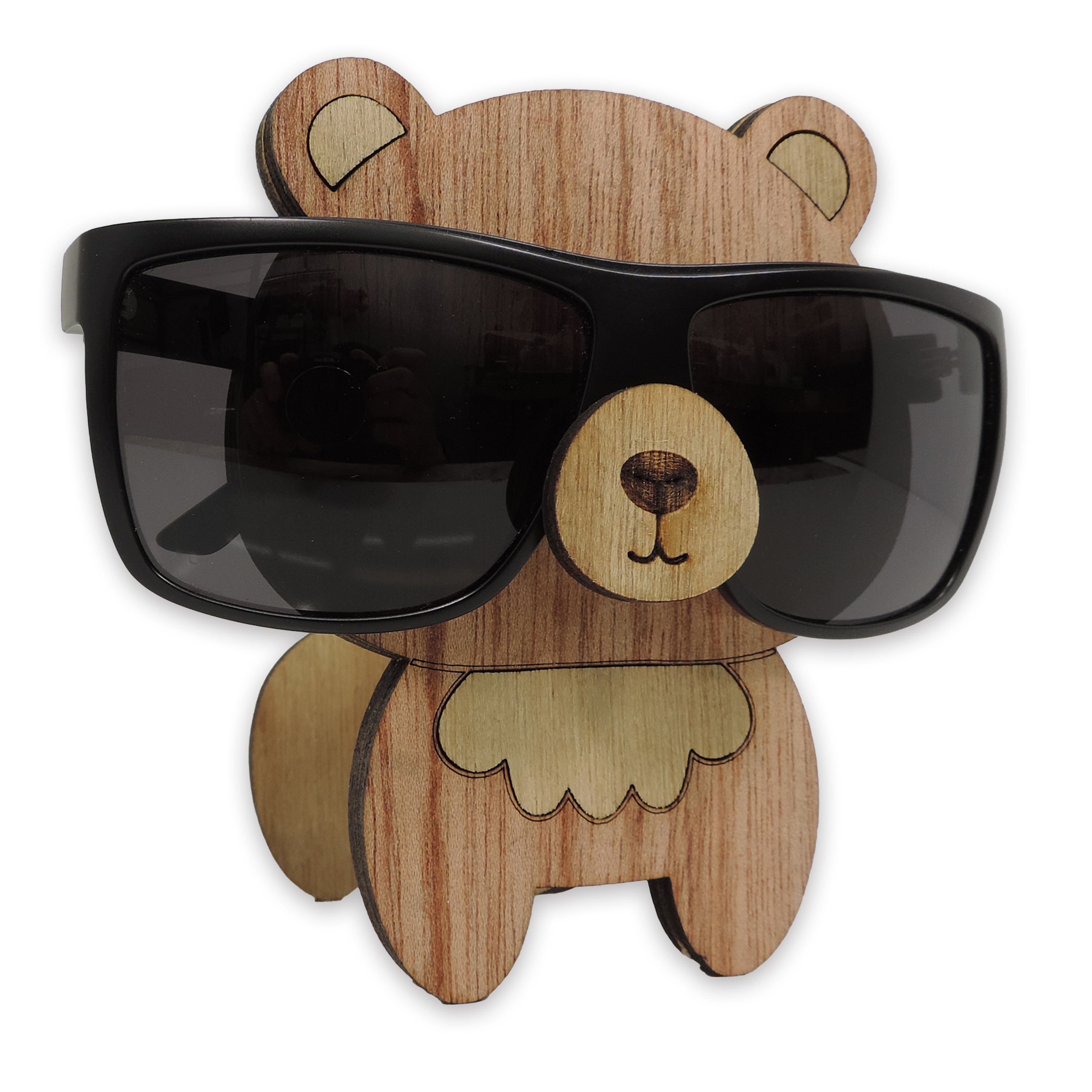 Laser-cut bear glasses holder, 5 mm plywood — cherry, blank (3.5 × 5 in)
