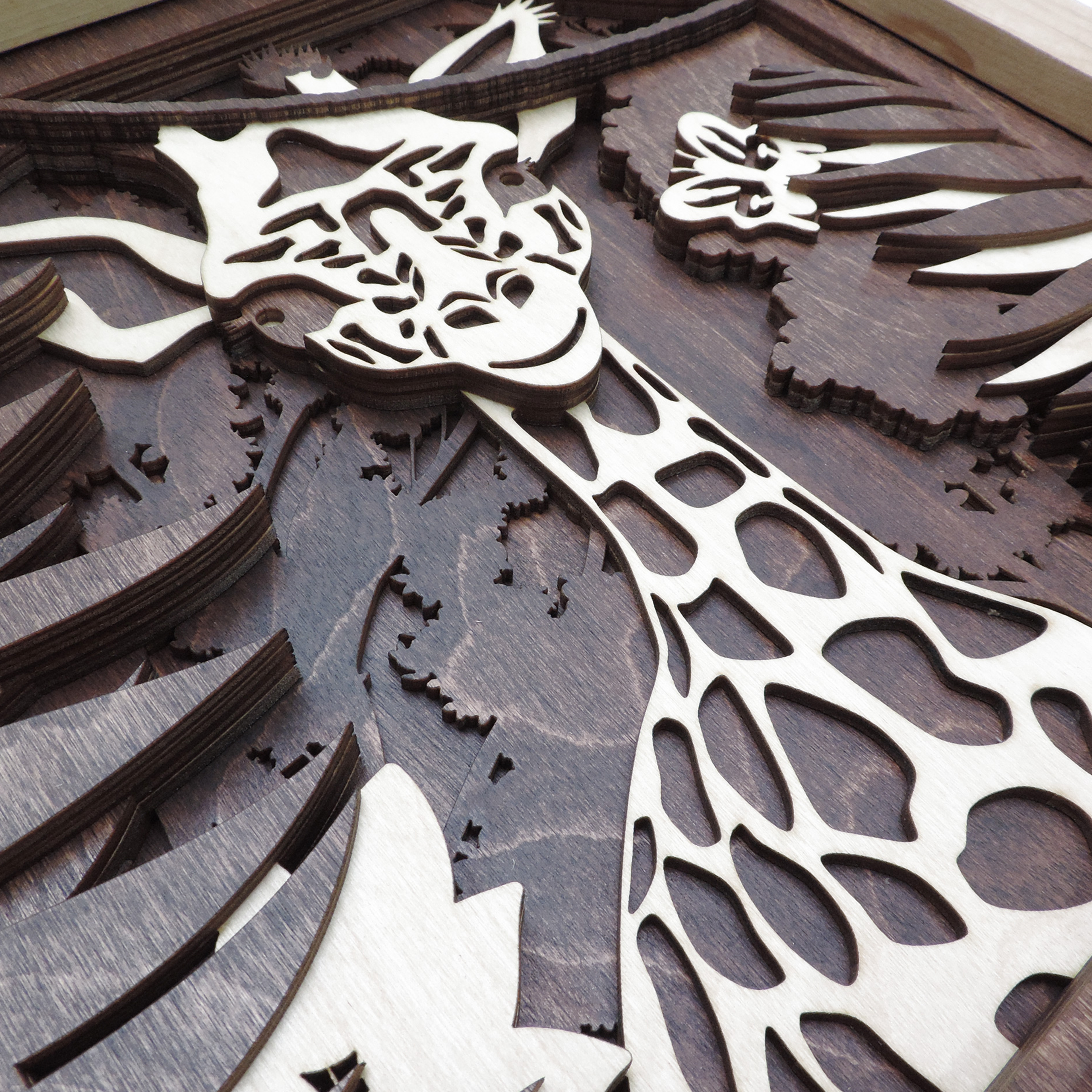 Multilayer 3D laser-cut baby giraffe wall art, Baltic Birch Plywood
