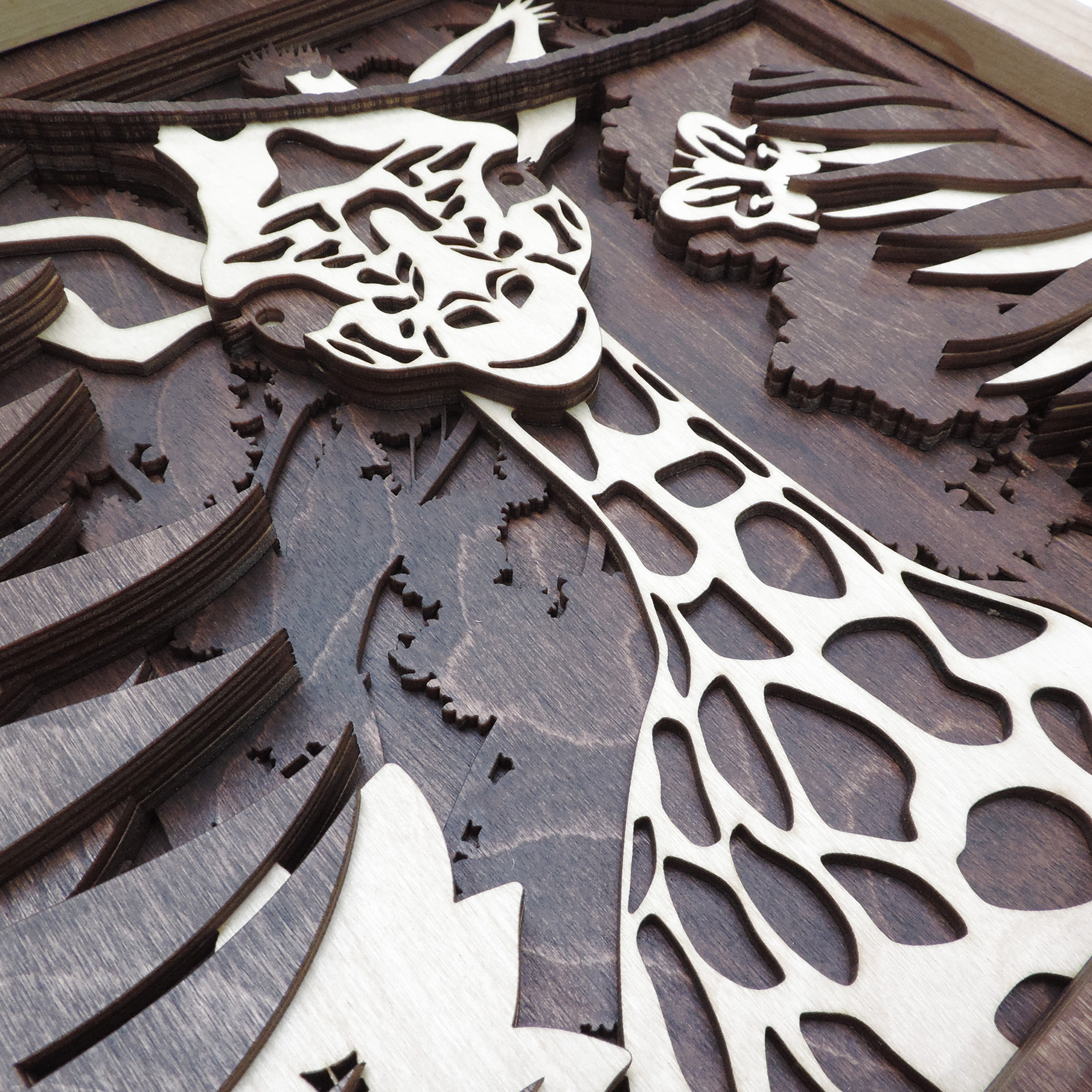 Multilayer 3D laser-cut baby giraffe wall art, Baltic Birch Plywood