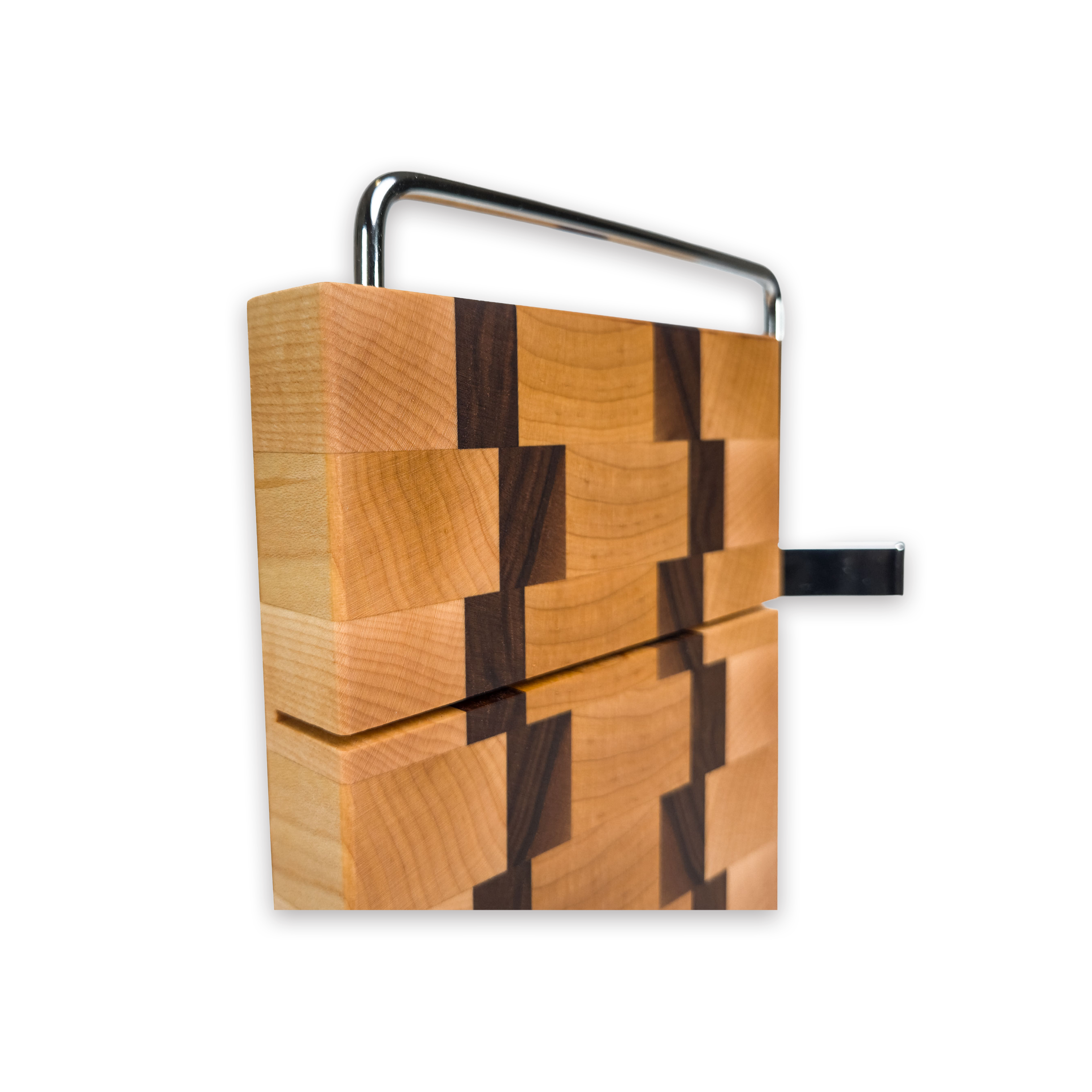 End grain maple & walnut cheese slicer board with wire cutter, oiled hardwood