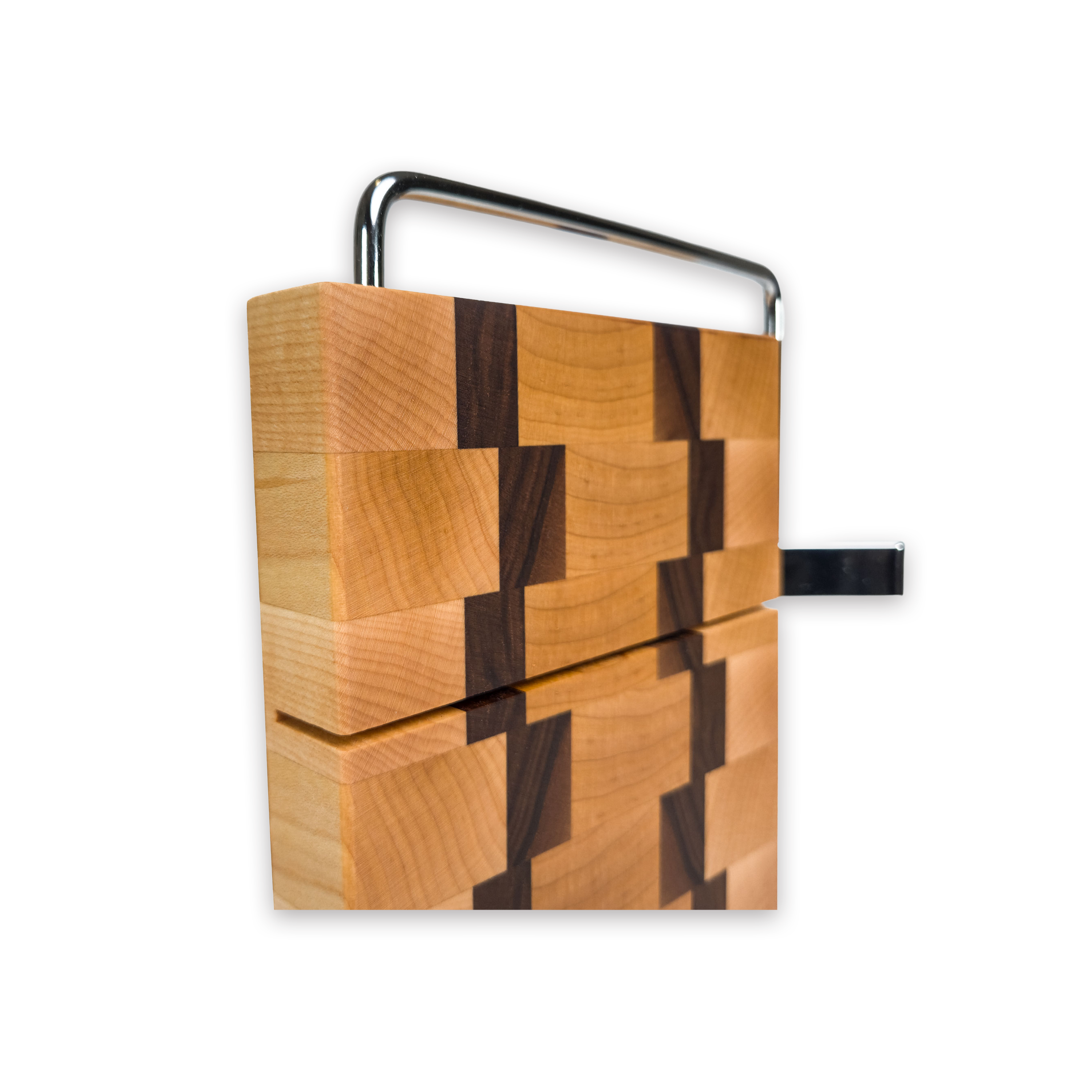 End grain maple & walnut cheese slicer board with wire cutter, oiled hardwood