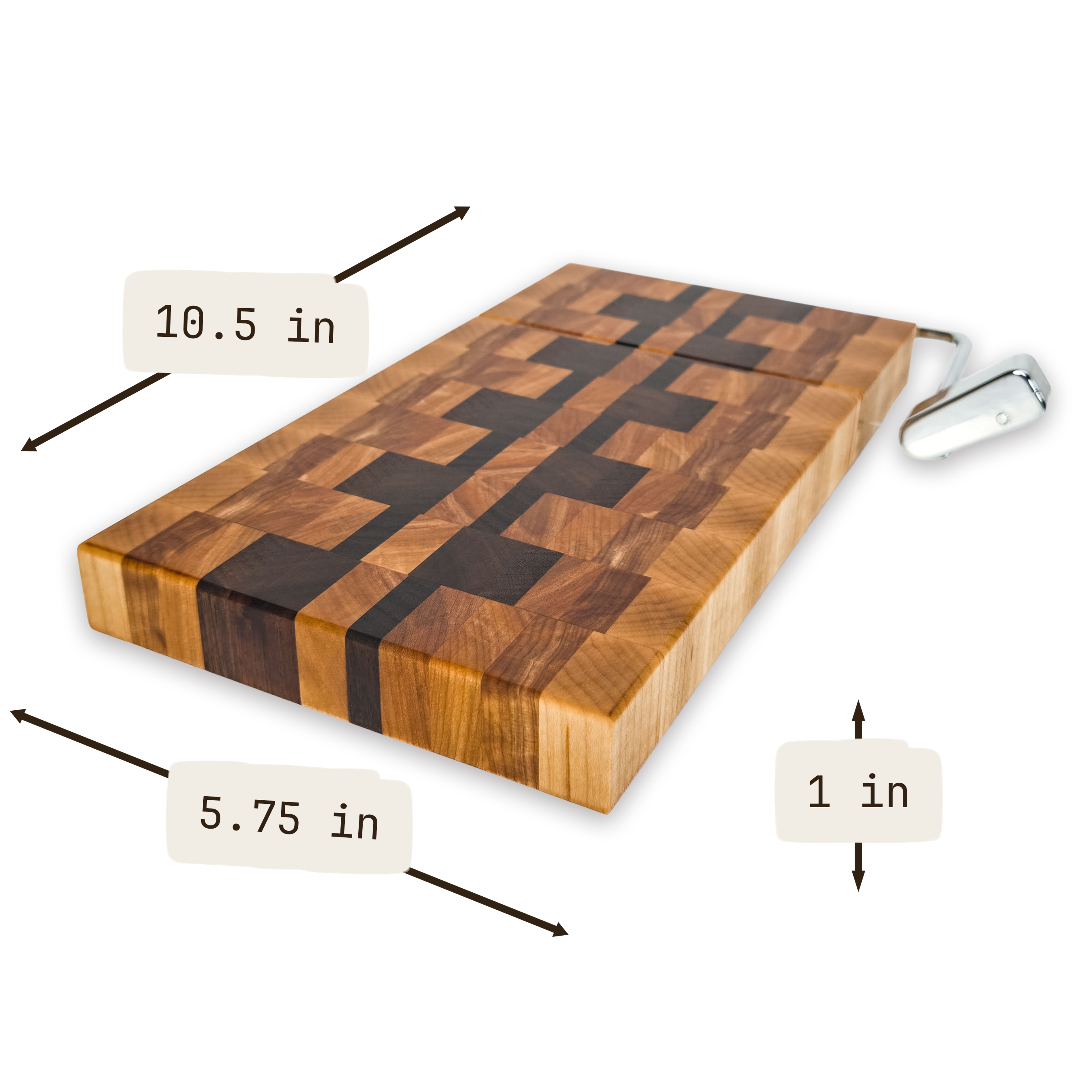 End grain maple, walnut & hickory cheese slicer board with wire cutter, oiled hardwood