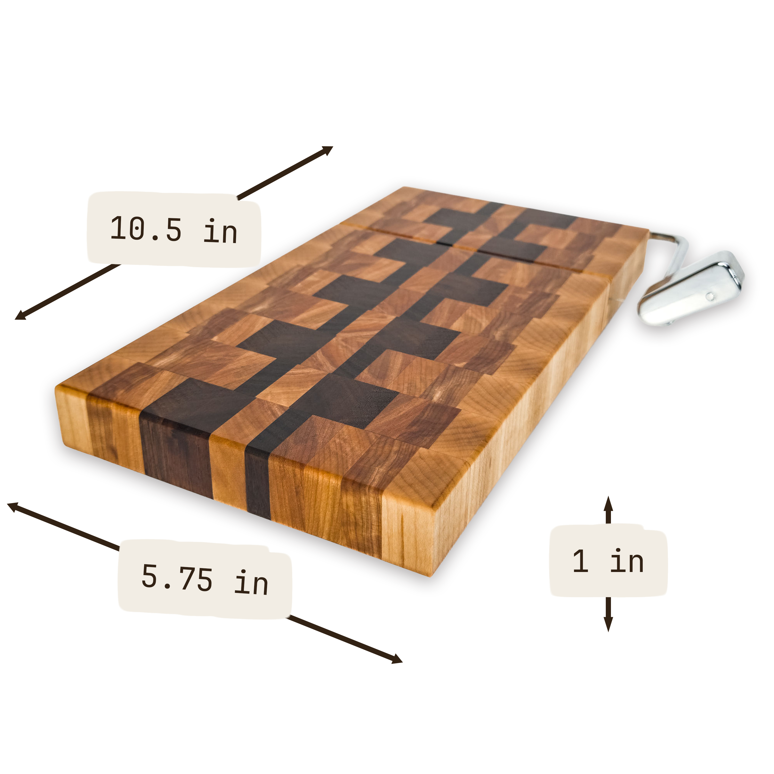 End grain maple, walnut & hickory cheese slicer board with wire cutter, oiled hardwood