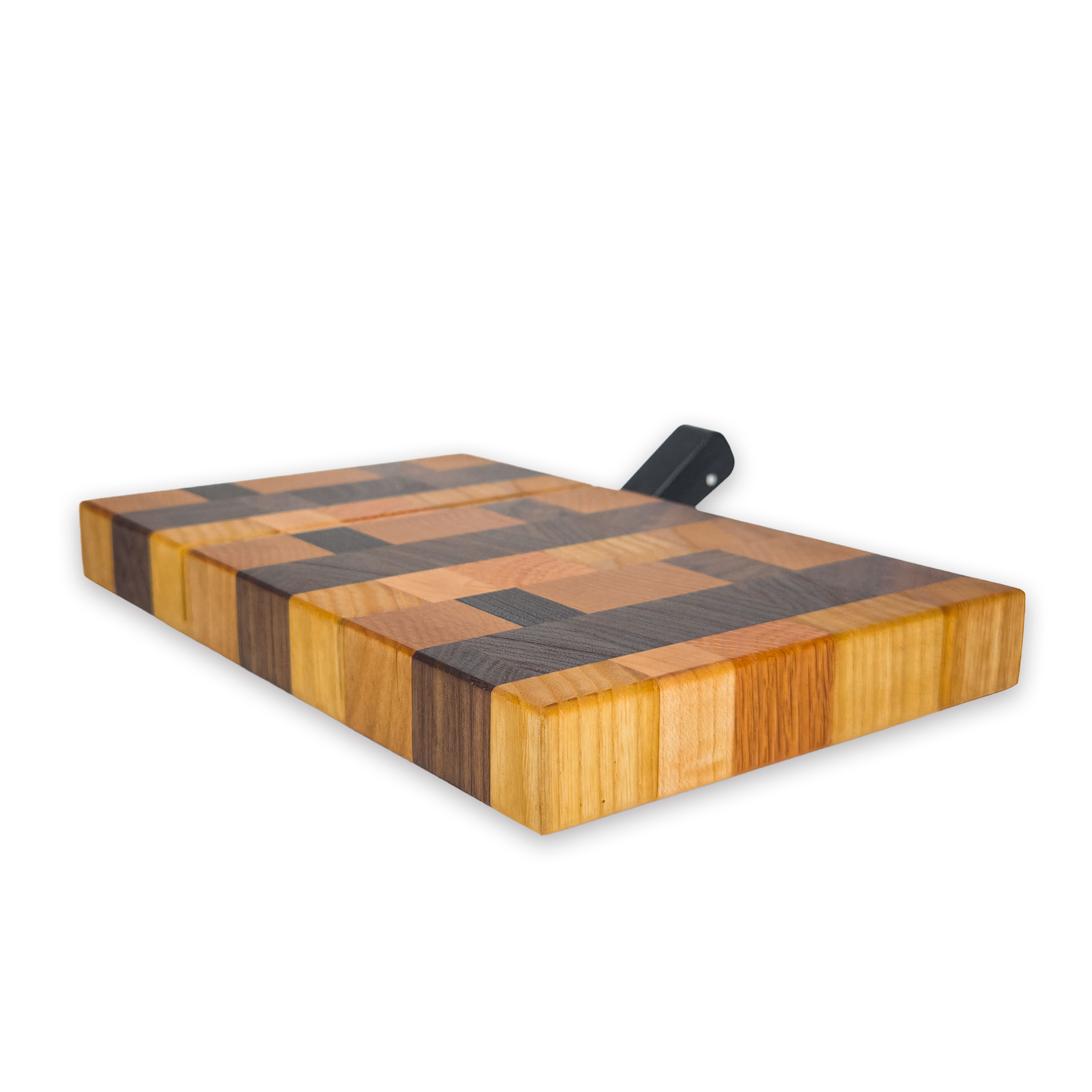 End grain oak, cherry & walnut cheese slicer board with wire cutter, oiled hardwood