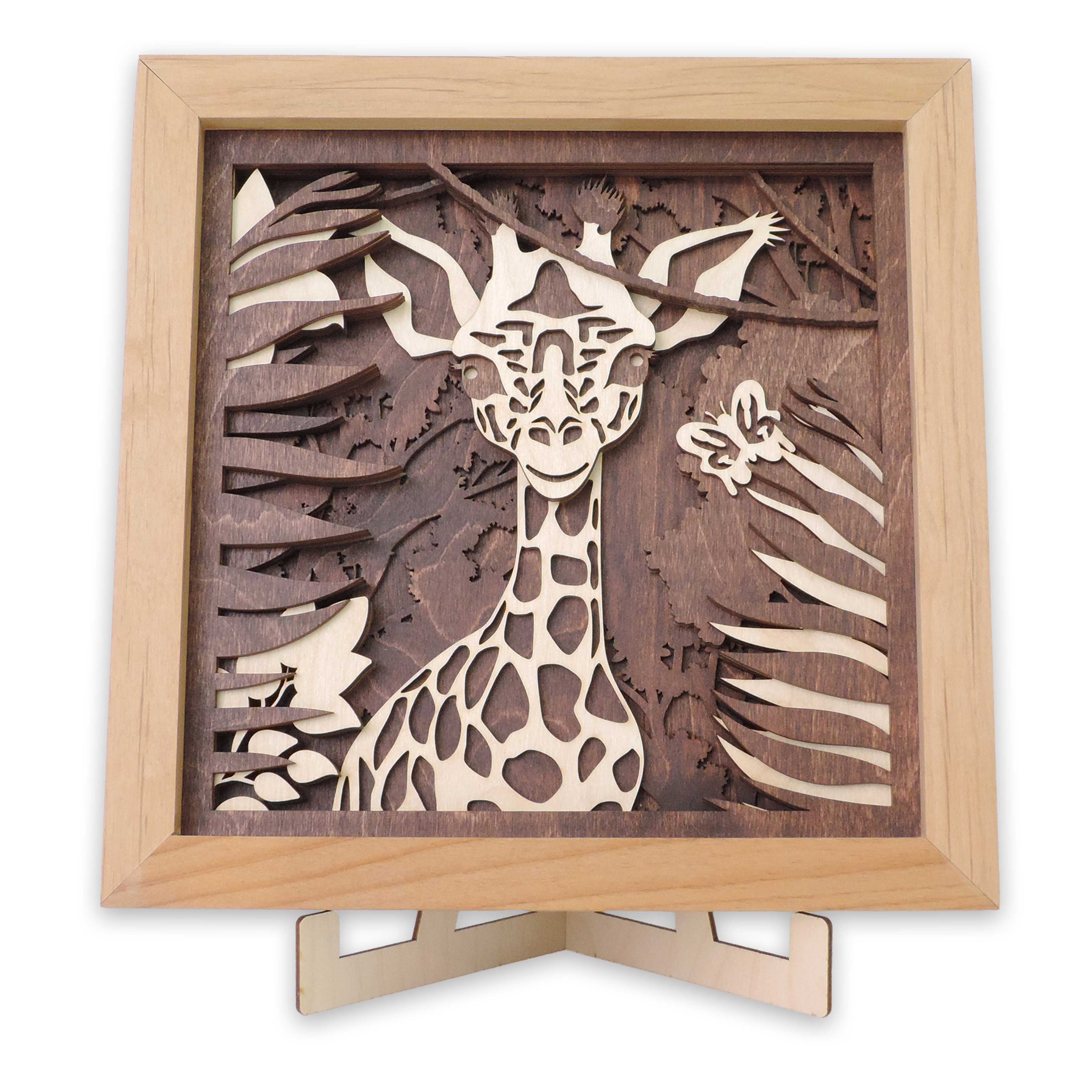 Multilayer 3D laser-cut baby giraffe wall art, Baltic Birch Plywood