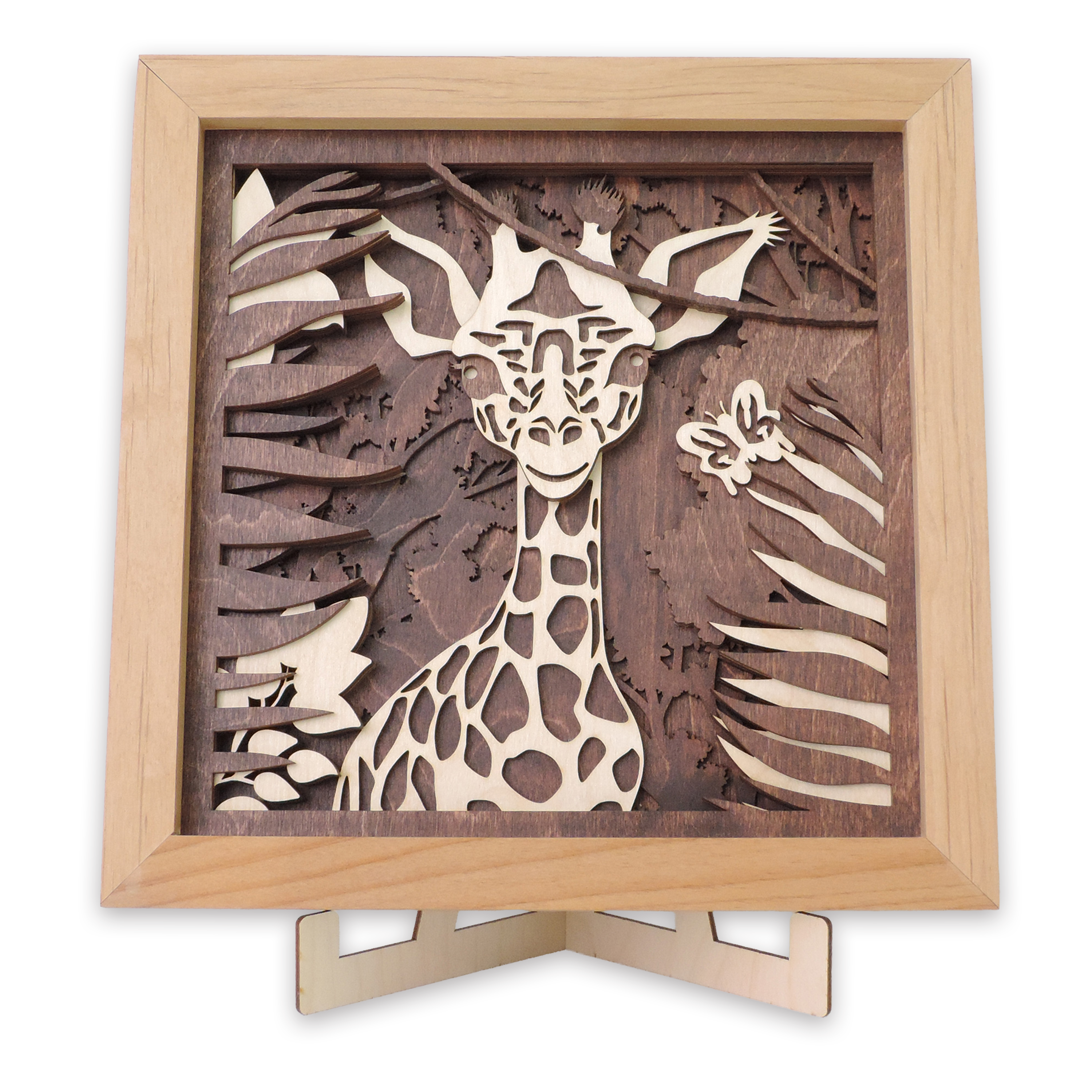 Multilayer 3D laser-cut baby giraffe wall art, Baltic Birch Plywood