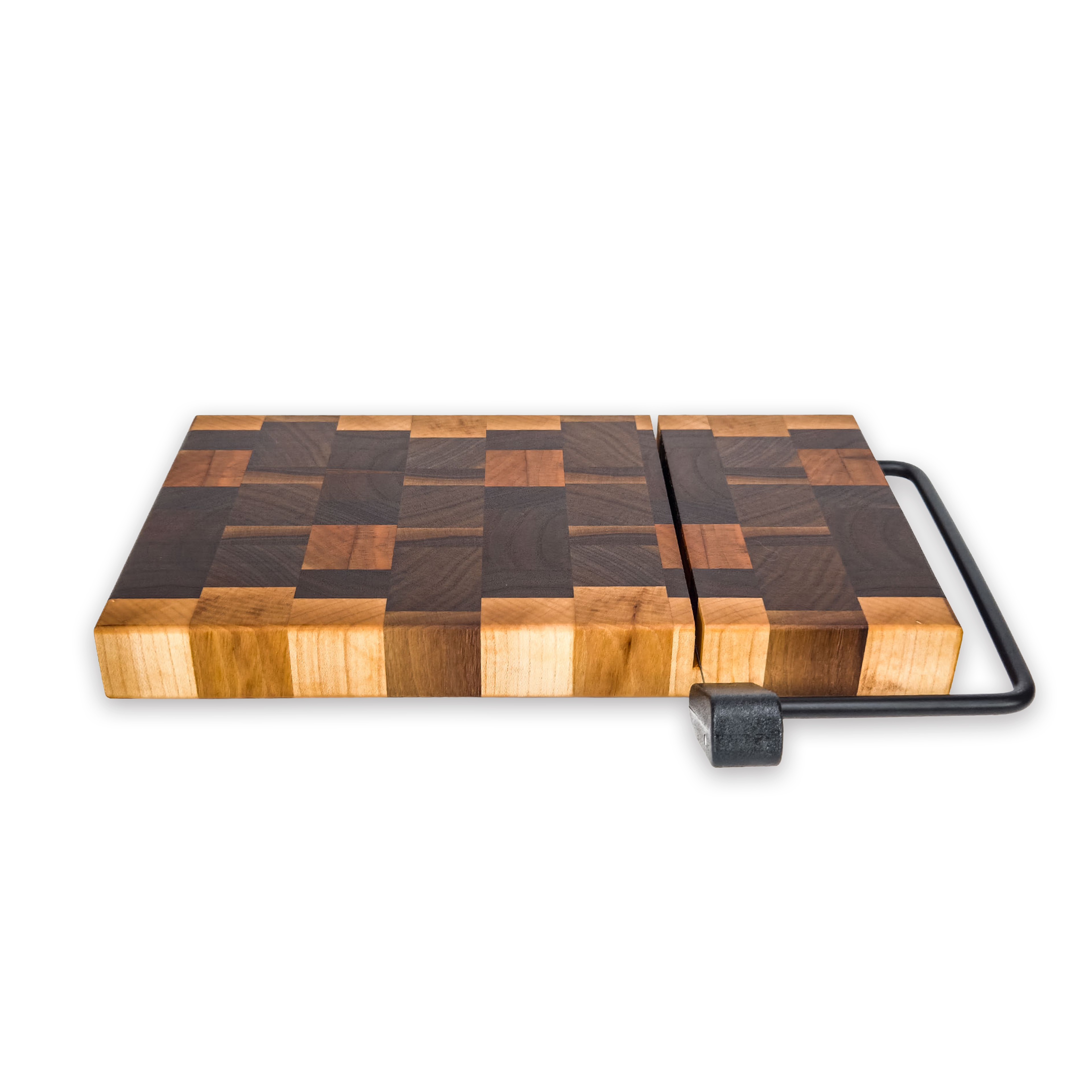 End grain maple, walnut, oak & cherry cheese slicer board with wire cutter, oiled hardwood — large, black (9.75 × 5.75 in)