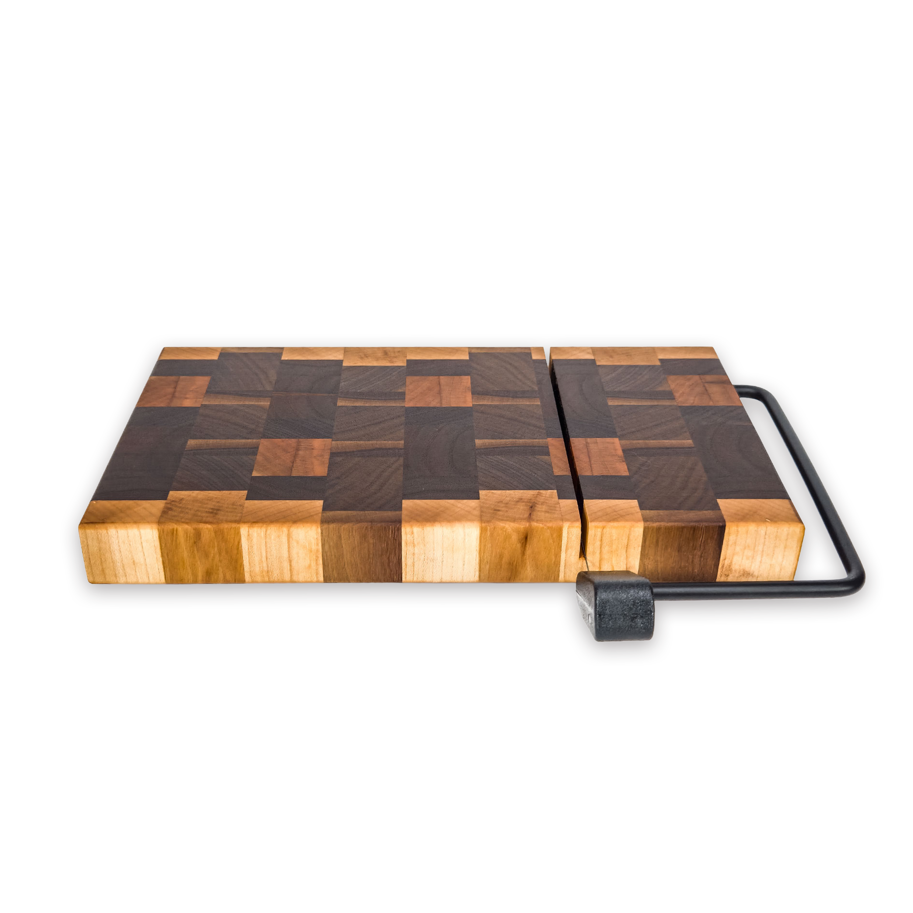 End grain maple, walnut, oak & cherry cheese slicer board with wire cutter, oiled hardwood — large, black (9.75 × 5.75 in)