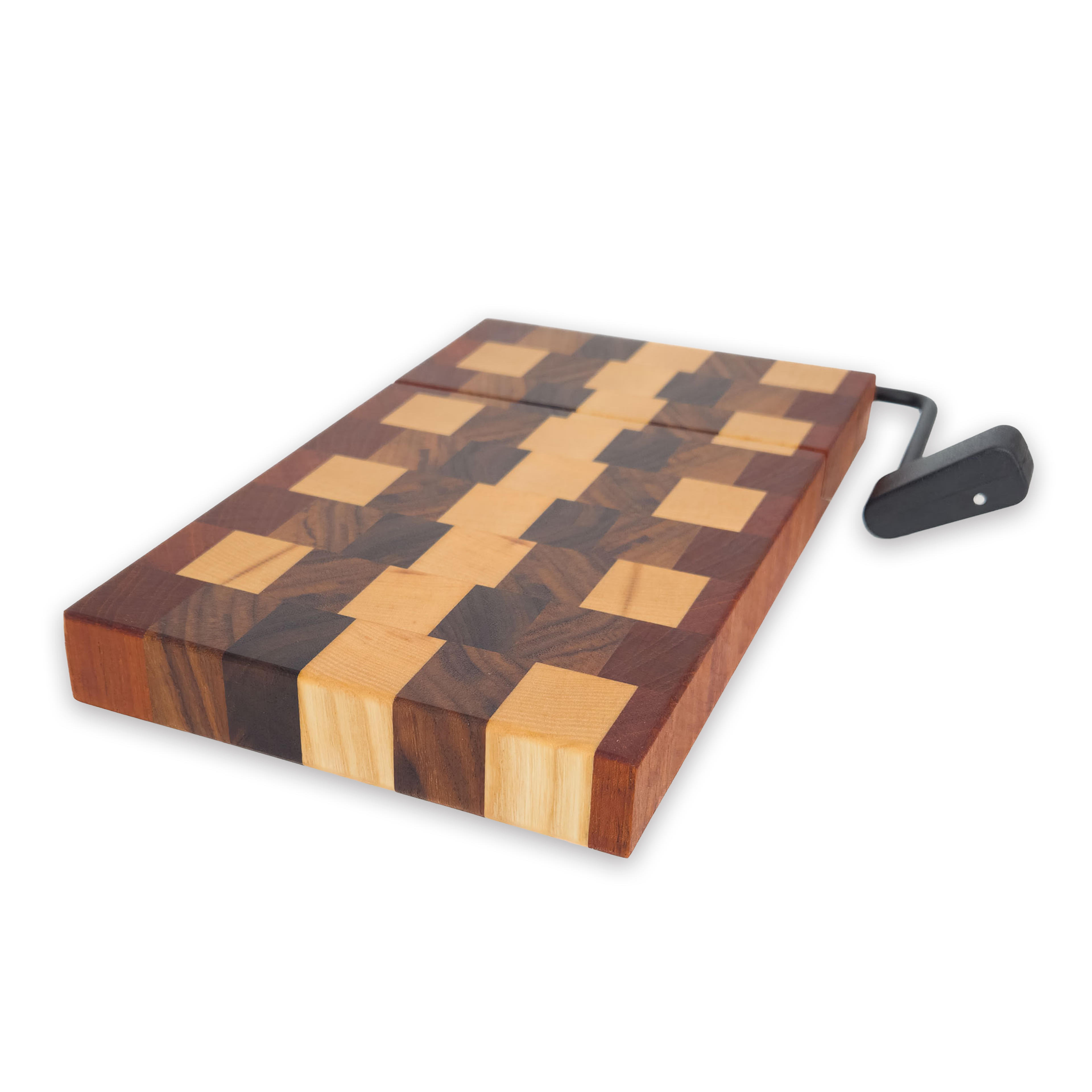 End grain maple, walnut & cherry cheese slicer board with wire cutter, oiled hardwood