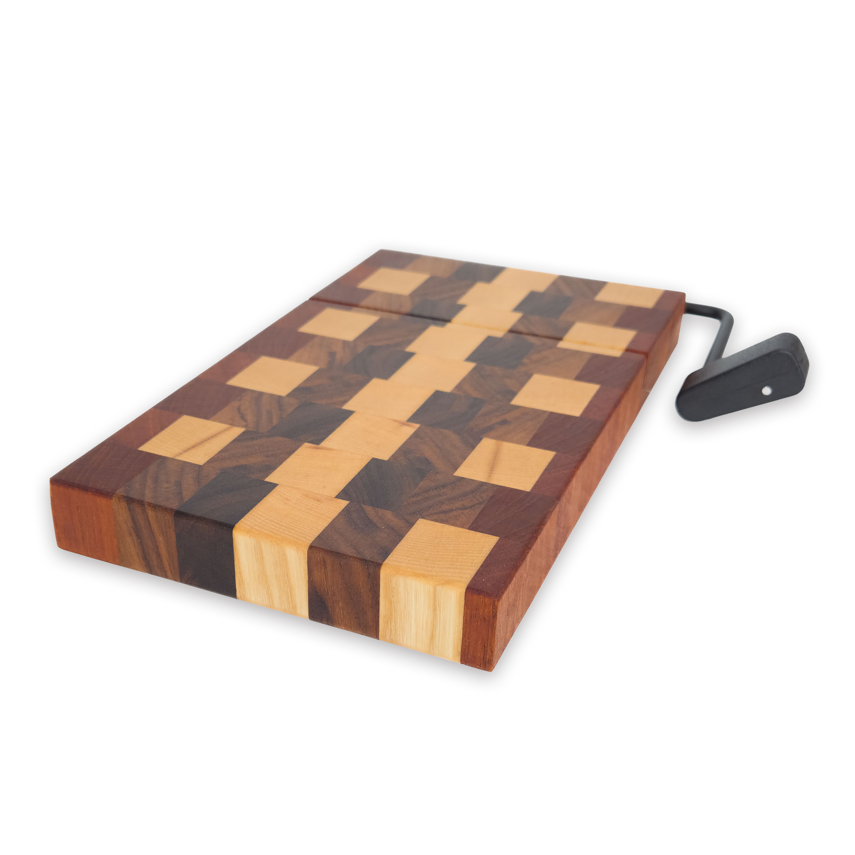 End grain maple, walnut & cherry cheese slicer board with wire cutter, oiled hardwood