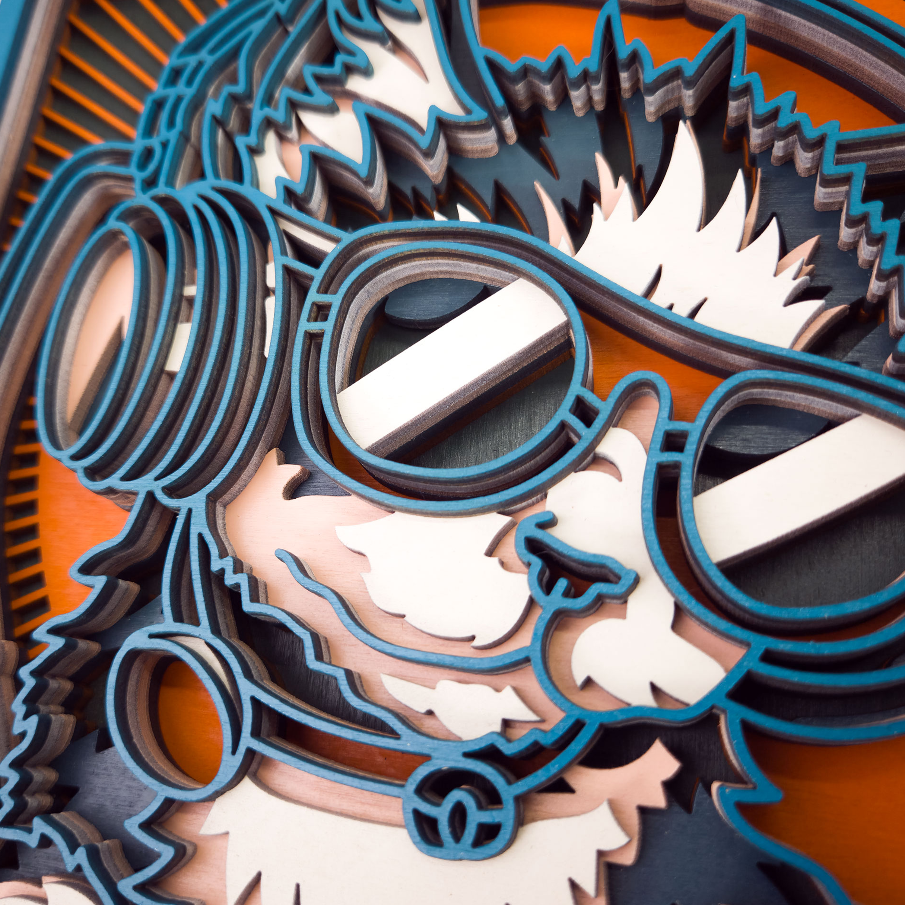 Multilayer 3D laser-cut dj cat wall art, Baltic Birch Plywood