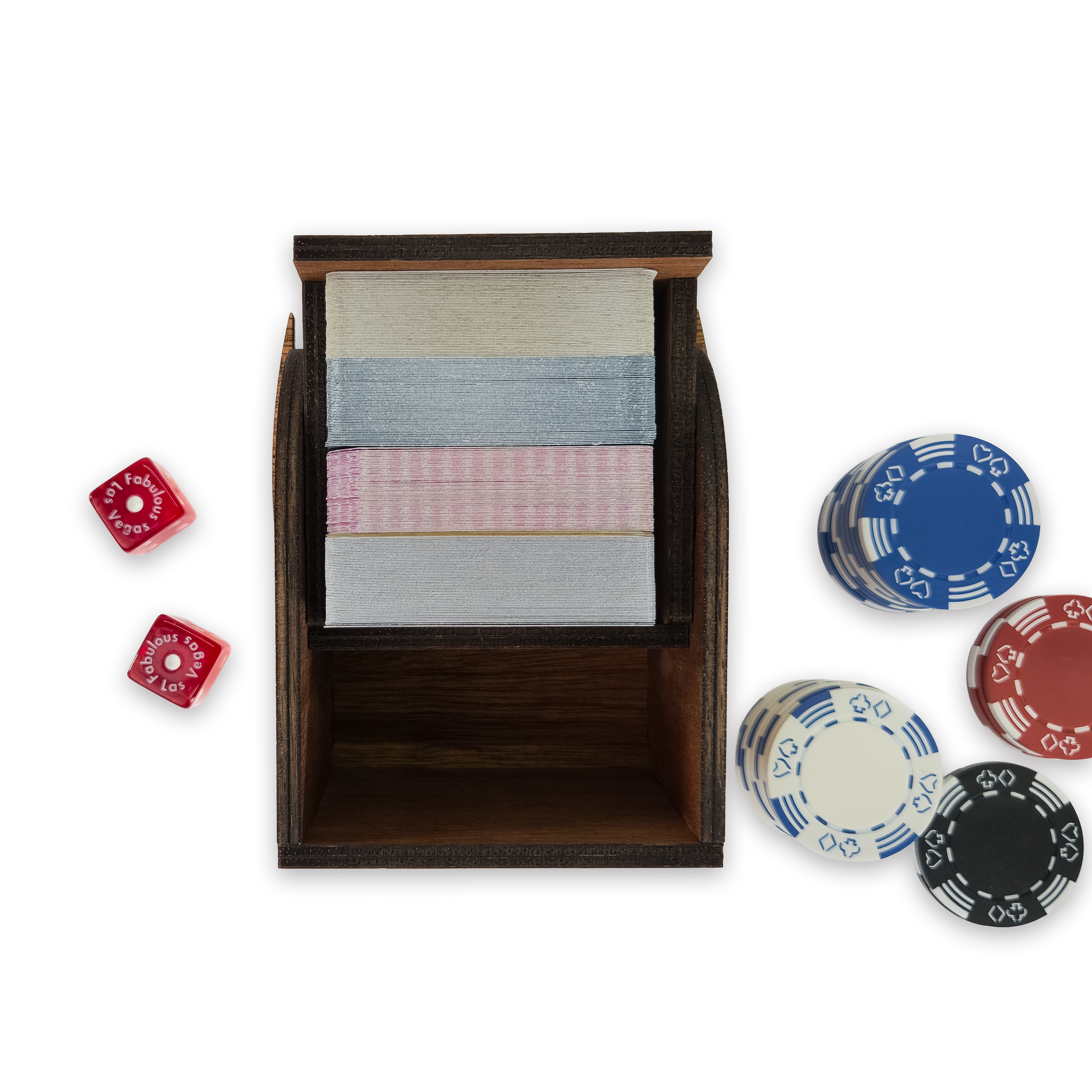 Laser-cut dragon scale deck box, cherry-finished birch plywood