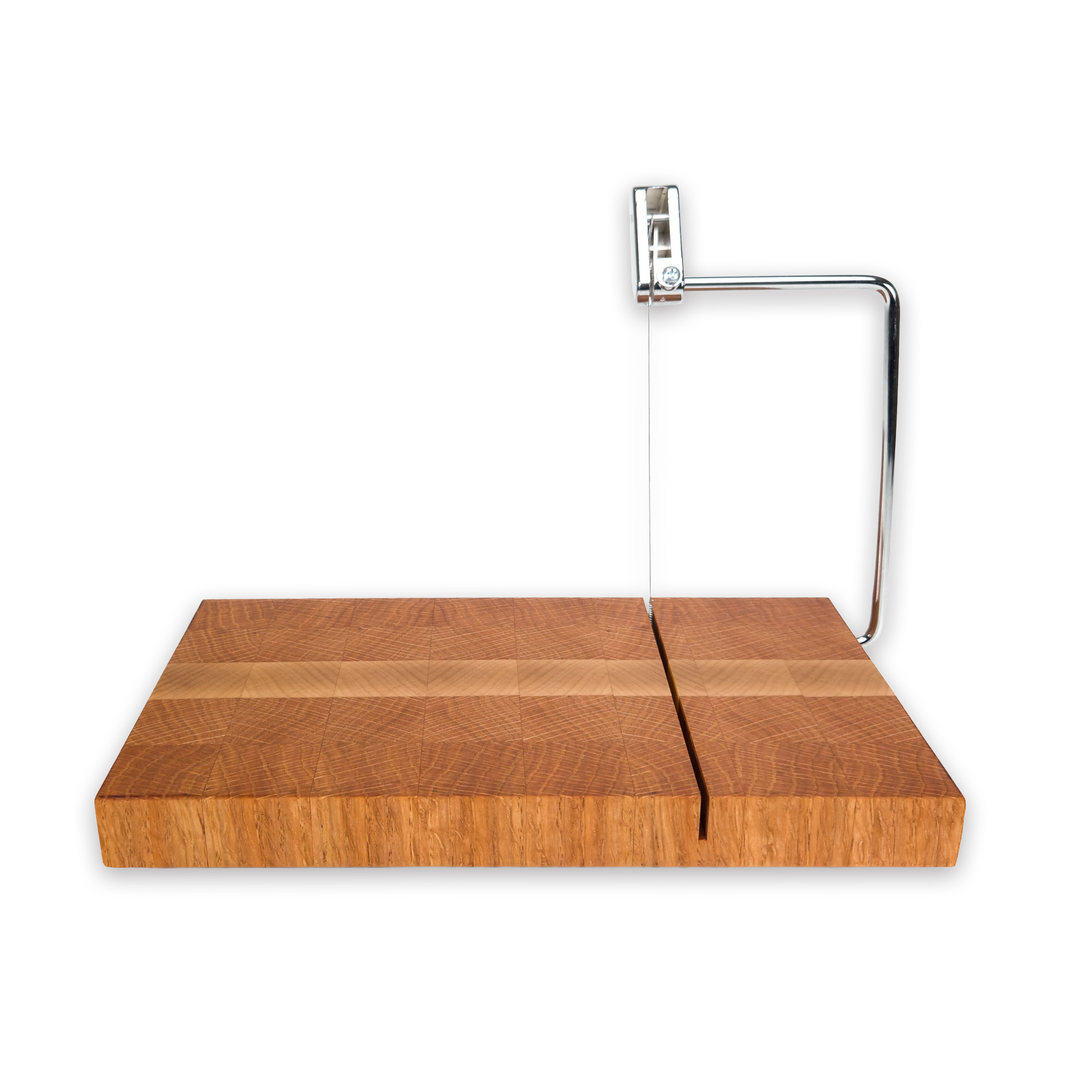 End grain oak & maple cheese slicer board with wire cutter, oiled hardwood