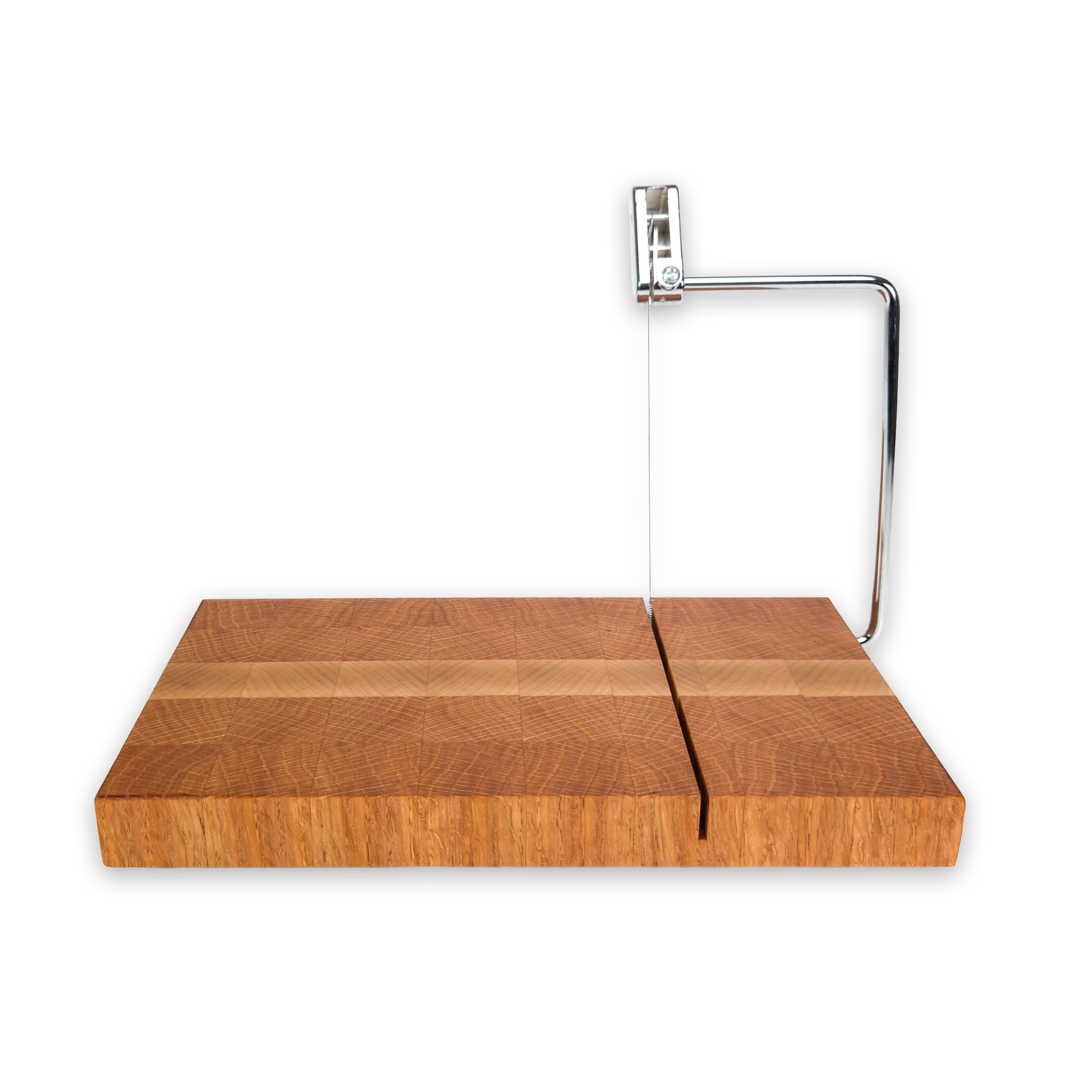 End grain oak & maple cheese slicer board with wire cutter, oiled hardwood