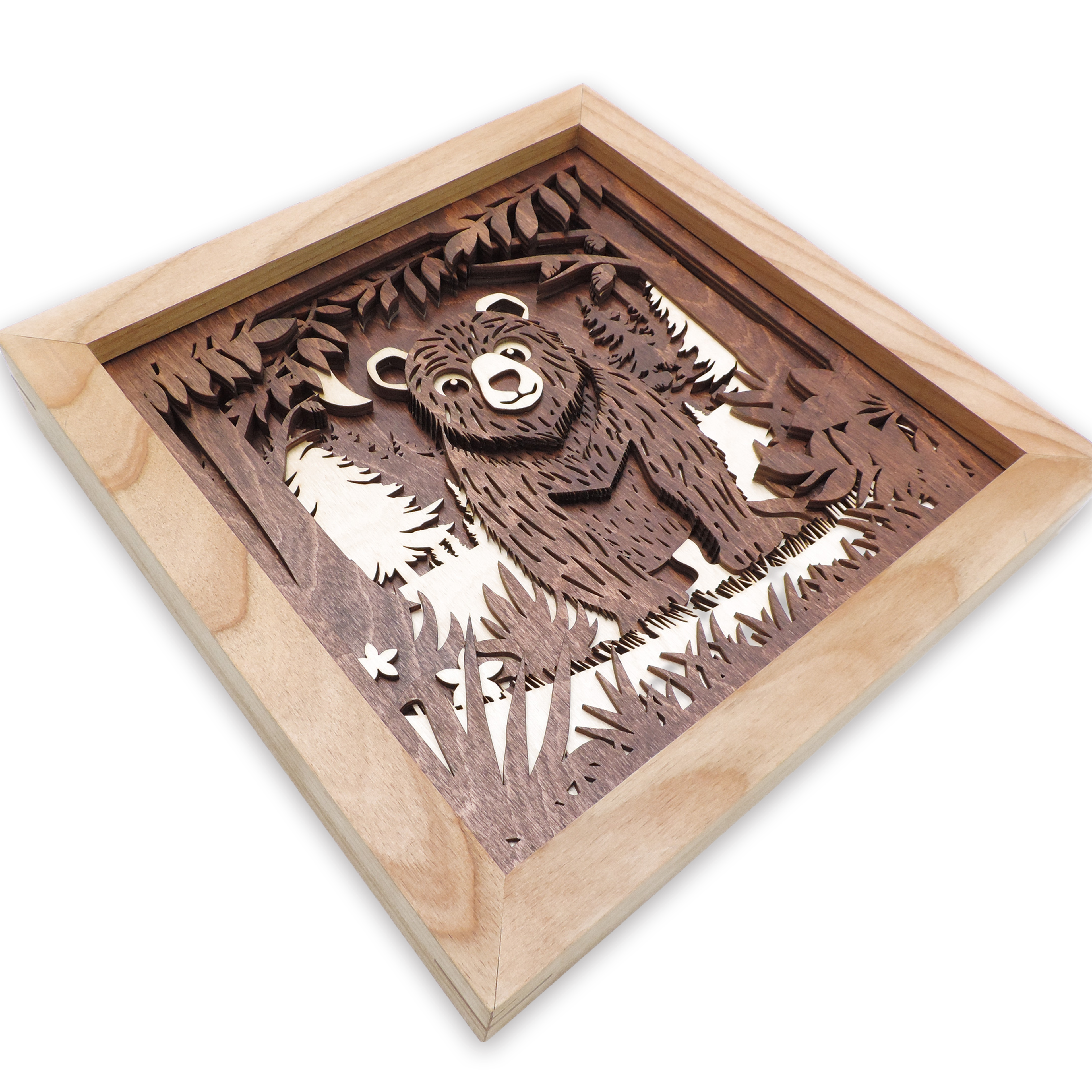 Multilayer 3D laser-cut baby bear wall art, Baltic Birch Plywood