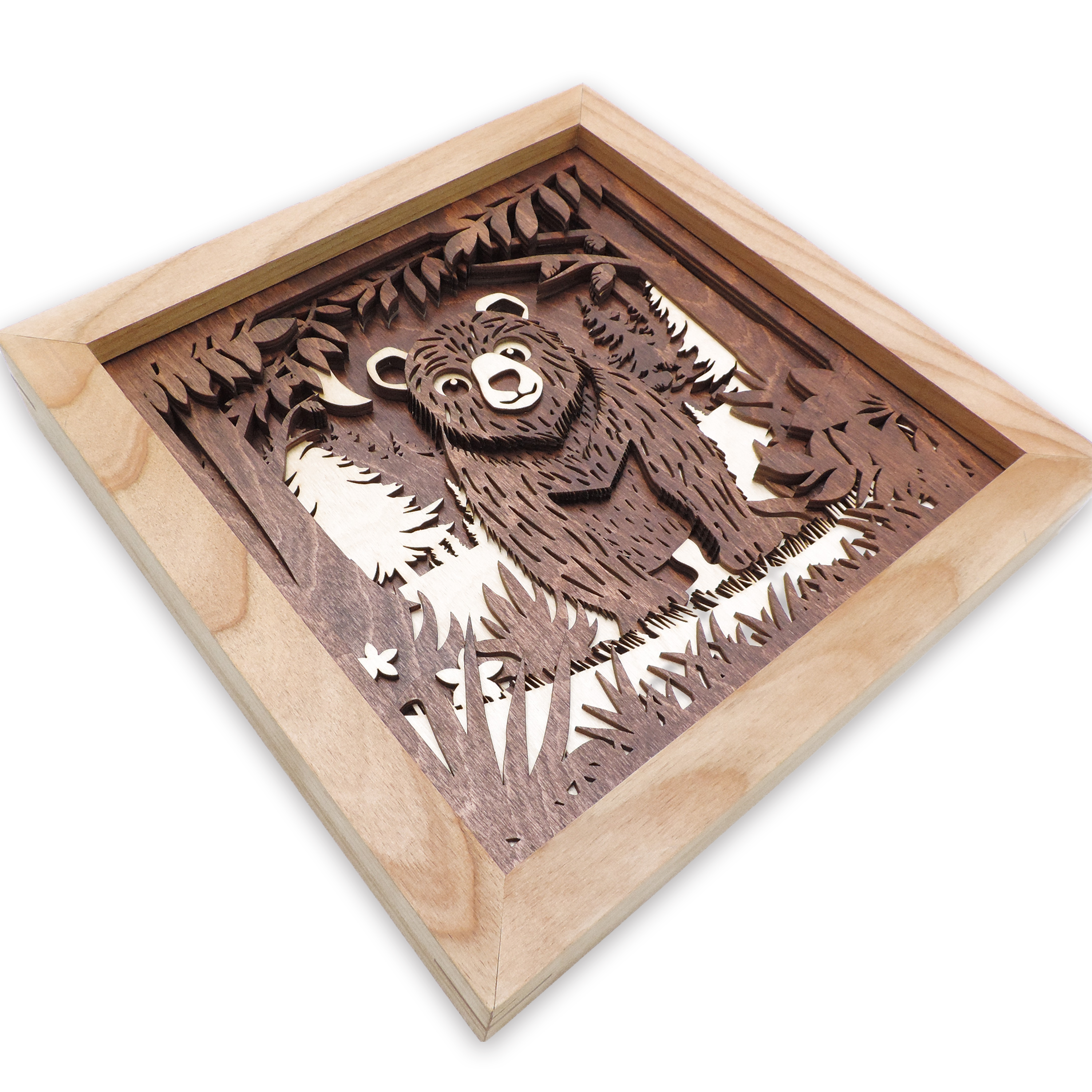Multilayer 3D laser-cut baby bear wall art, Baltic Birch Plywood